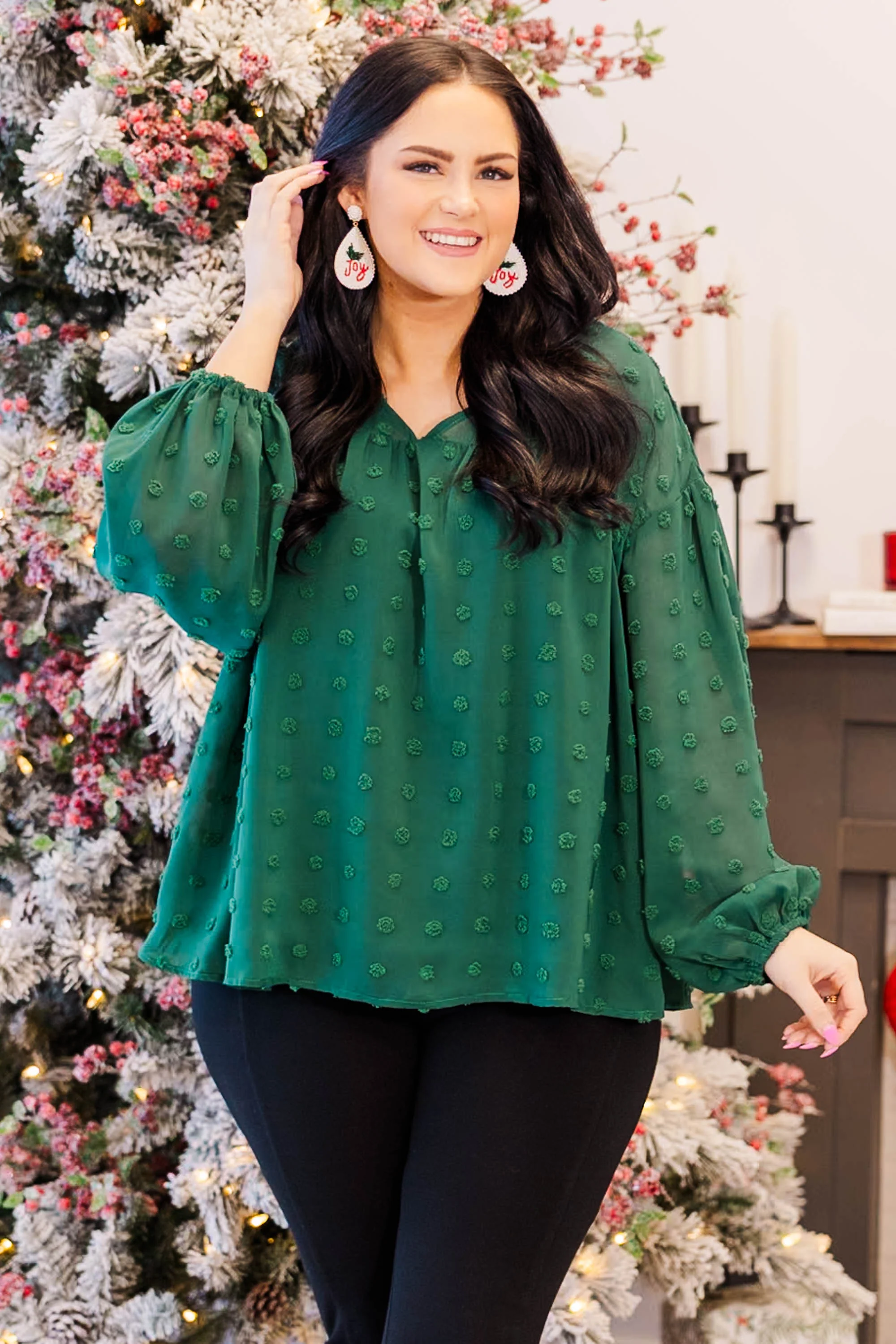 A Dot And A Skip Away Top, Green - Weilaico