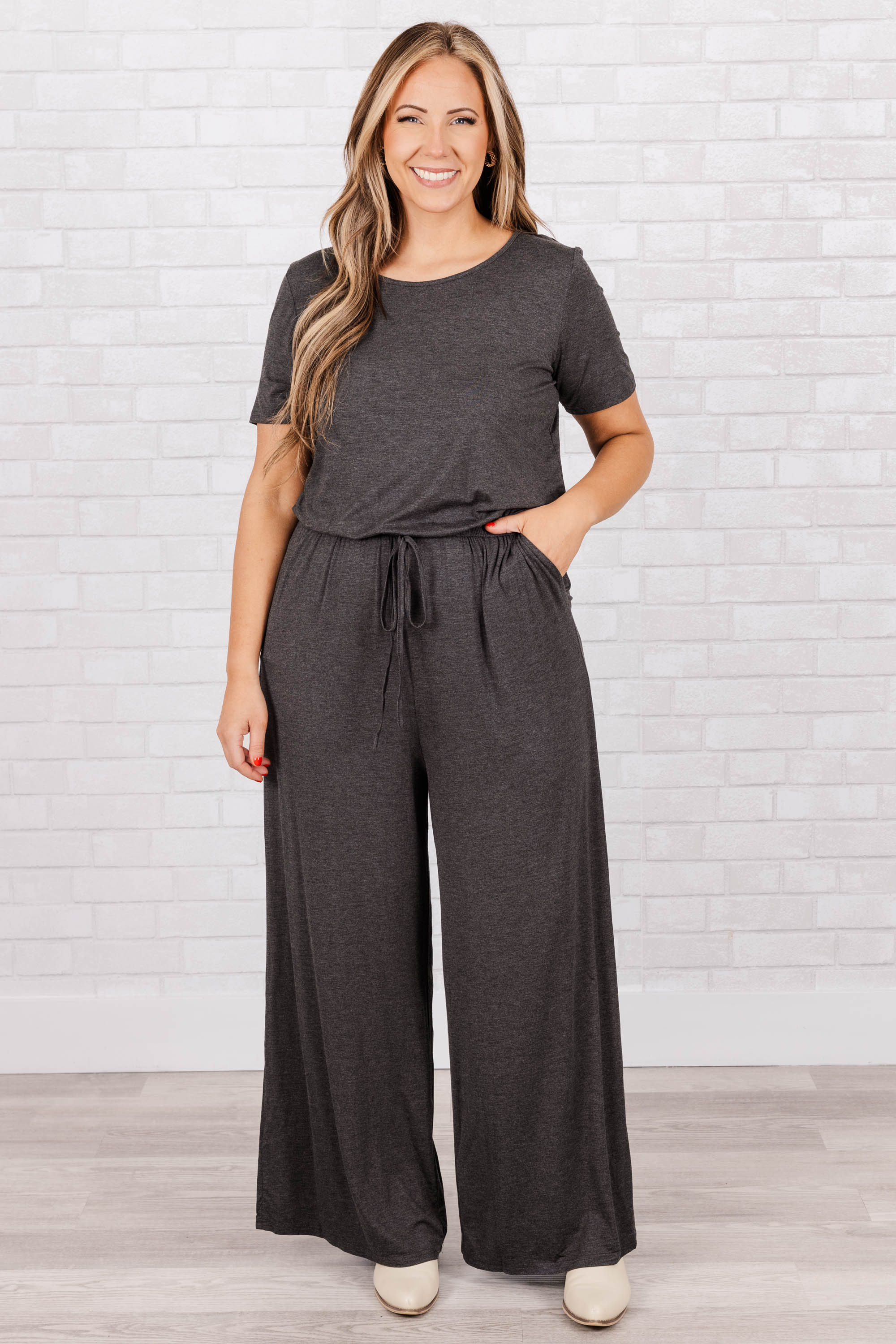 Louder Than Words Jumpsuit, Charcoal - Weilaico