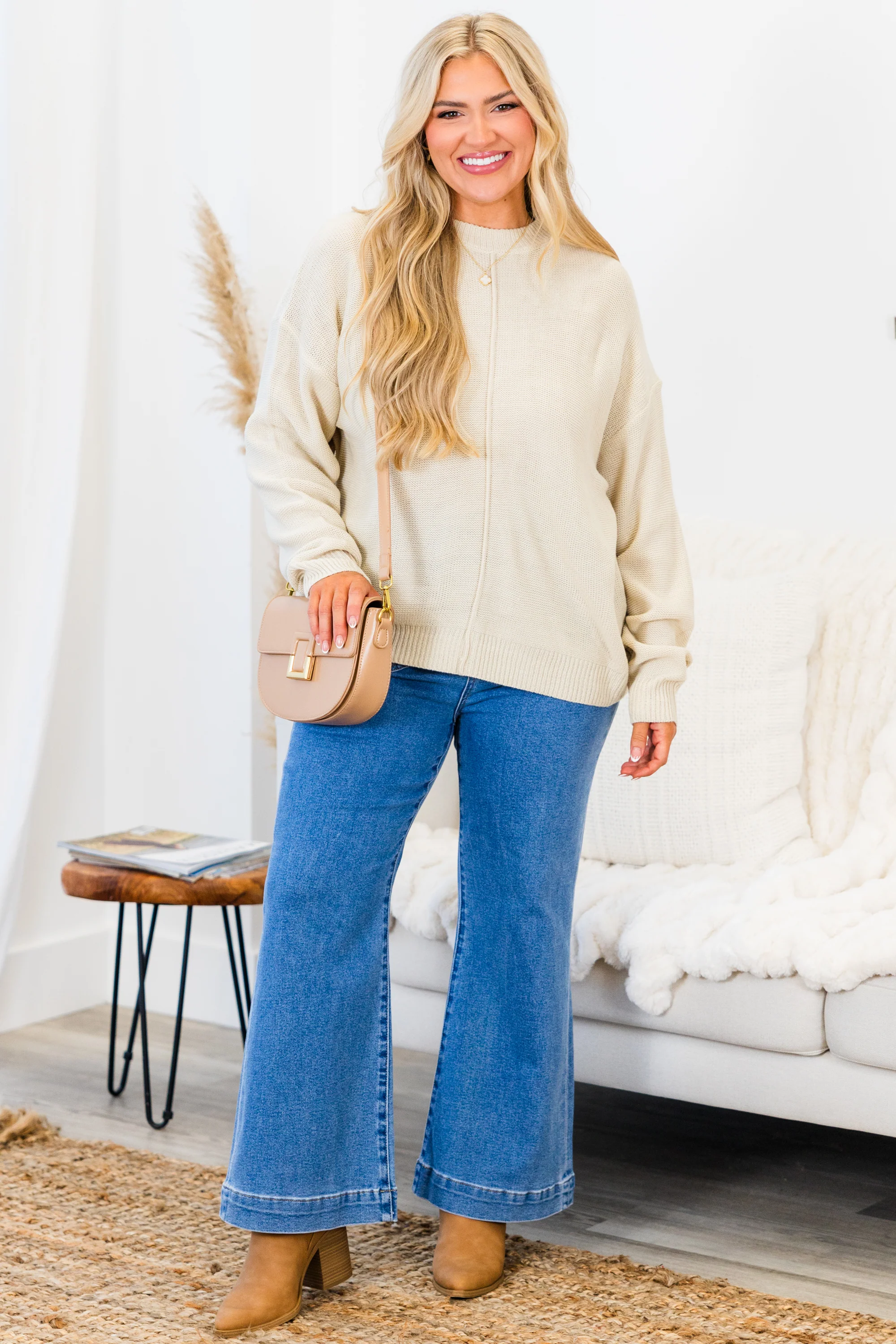 Work This Out Sweater, Cream - Weilaico