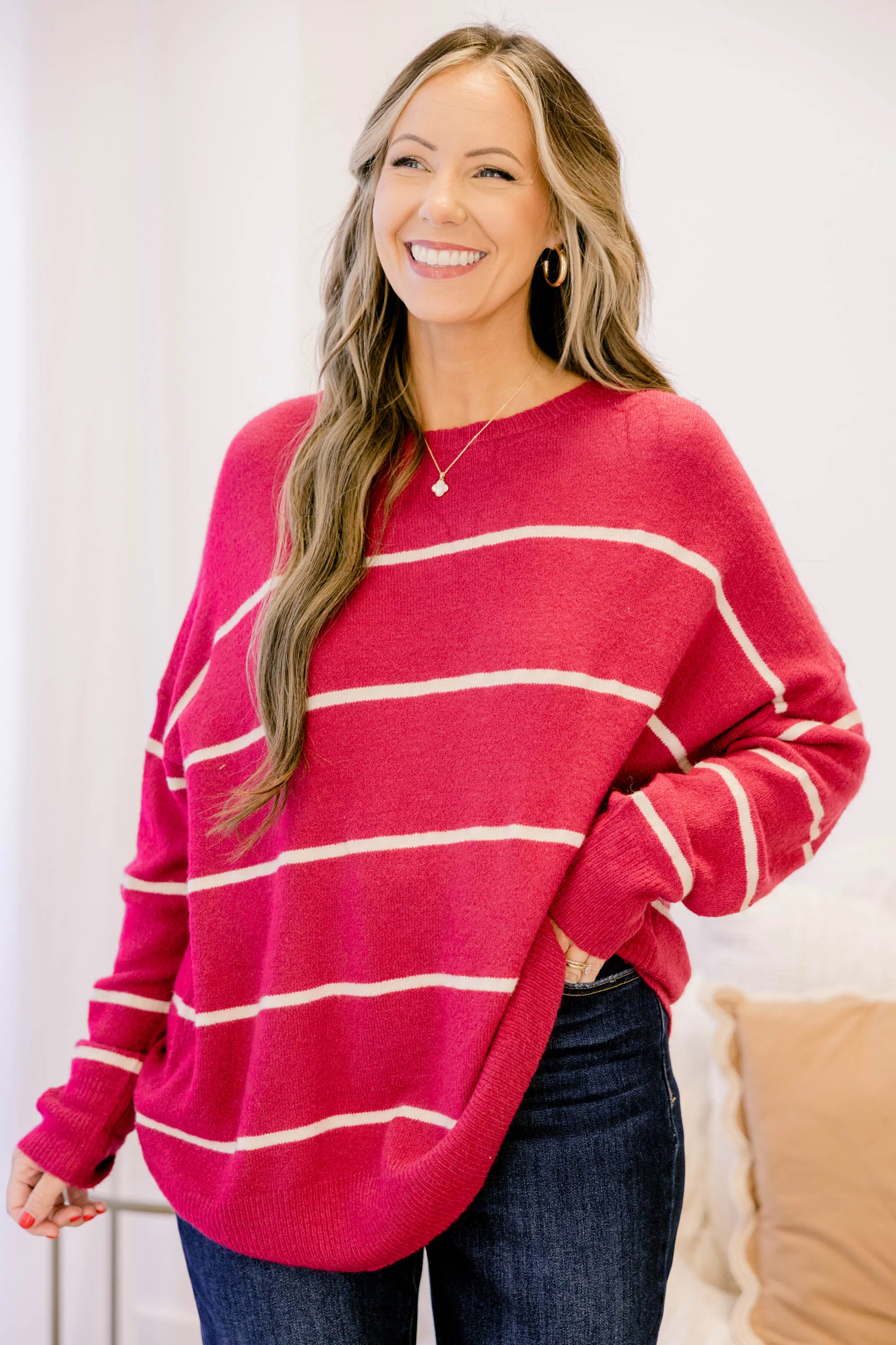 Slumber Party Sweater, Deep Pink - Weilaico