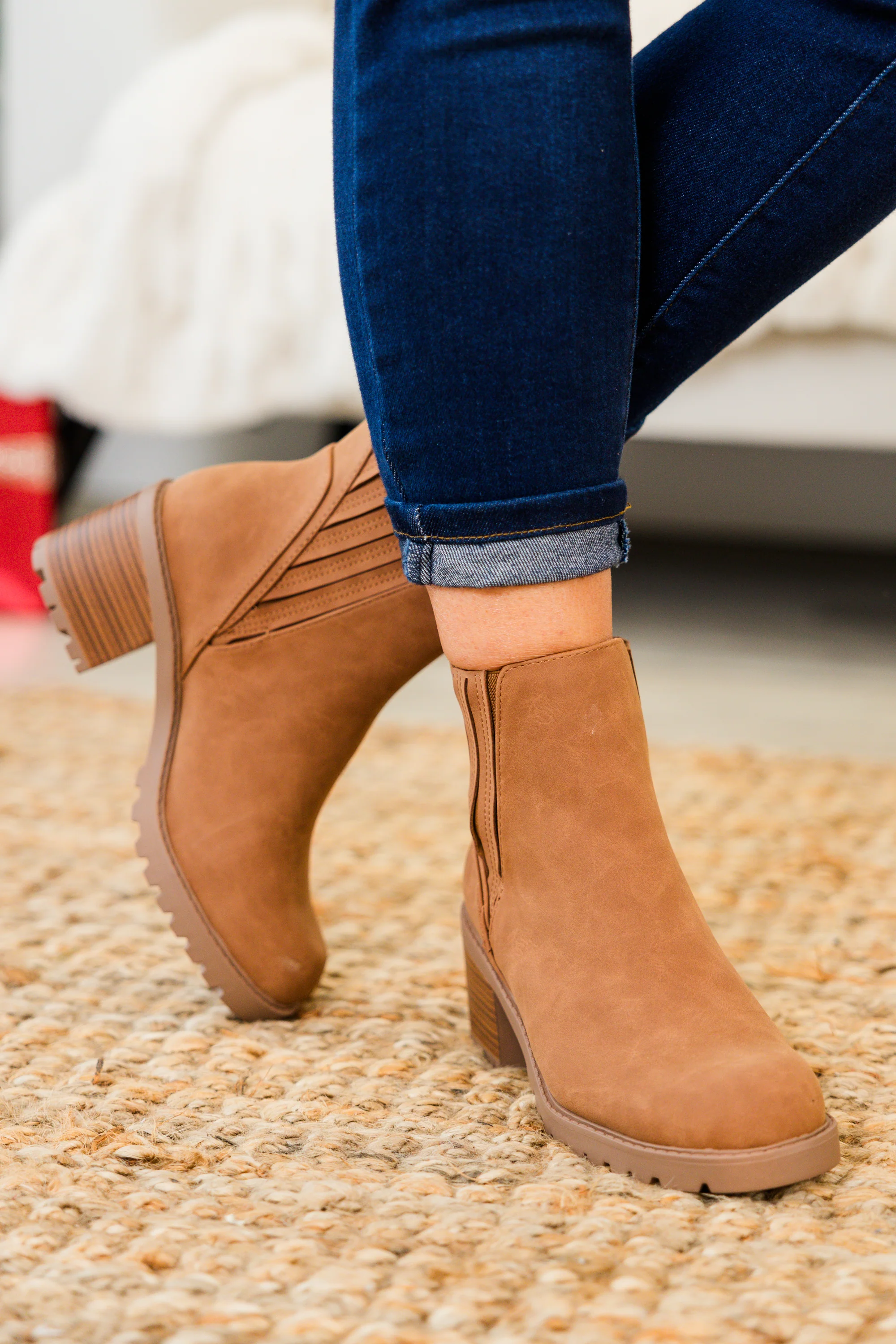Shift In Perspective Booties, Cognac - Weilaico