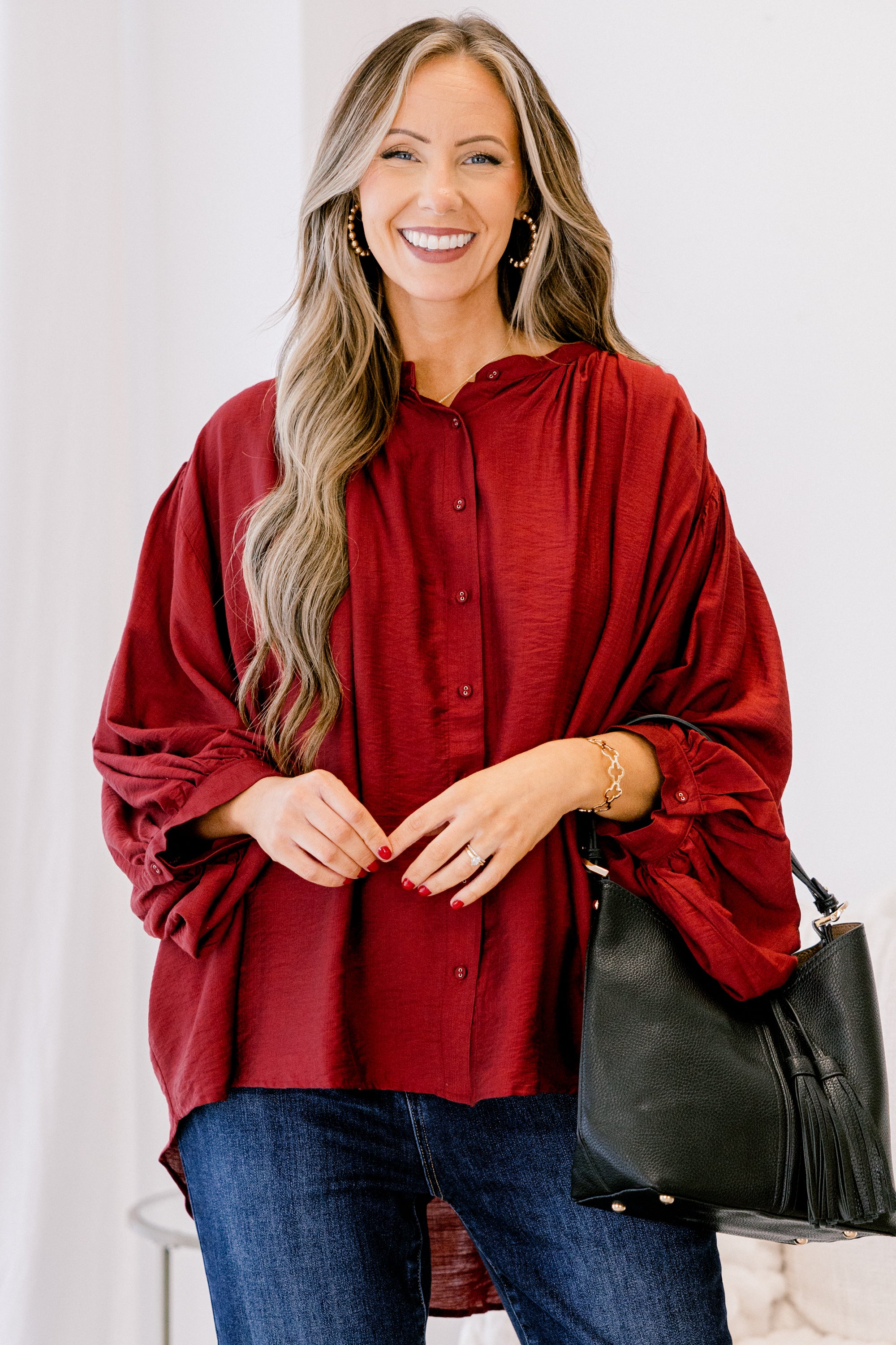 Away From It All Tunic, Burgundy - Weilaico