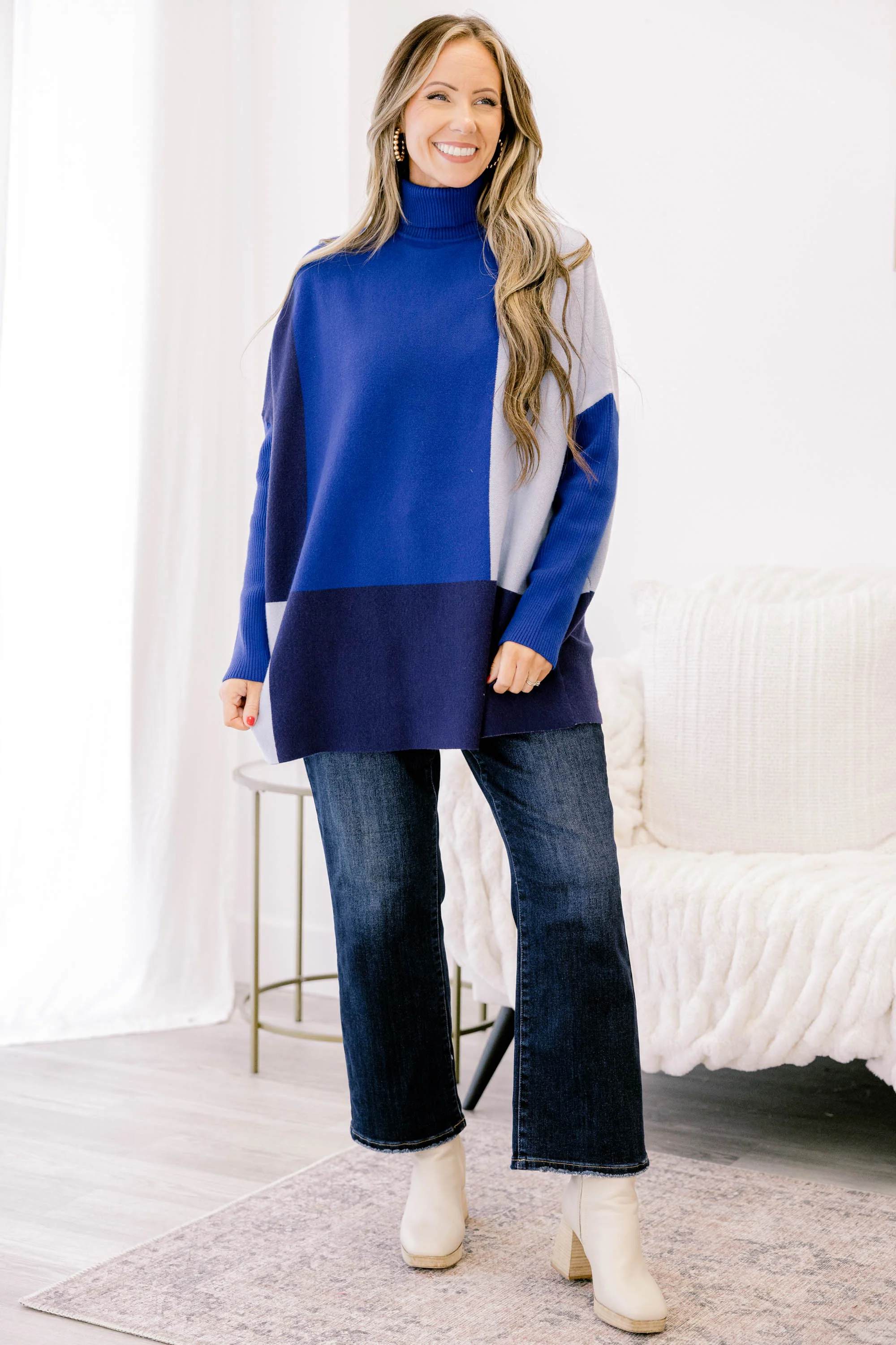 Mosaic Melody Sweater, Blue - Weilaico