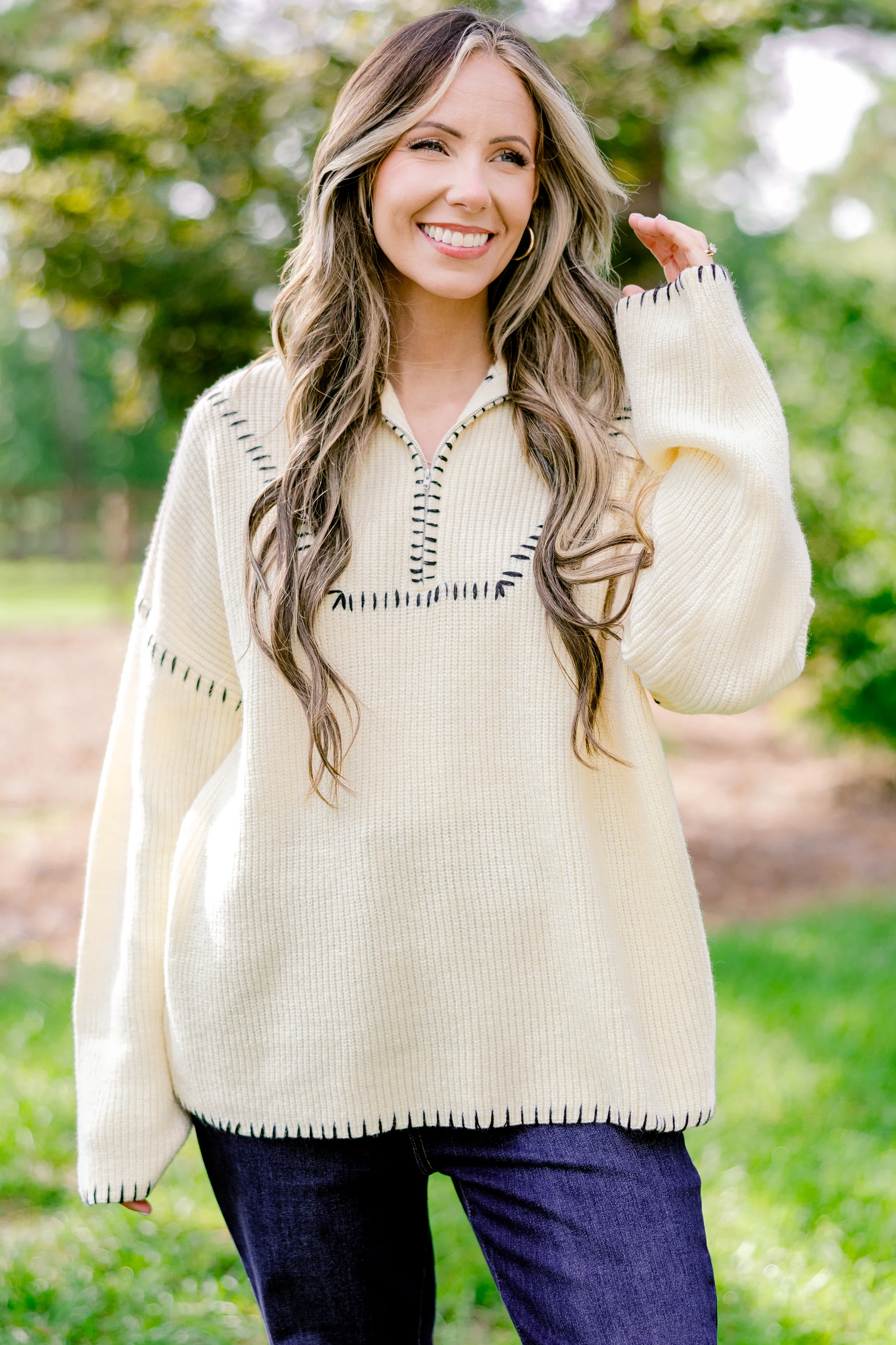 Falling For Fall Sweater, Cream-Black - Weilaico