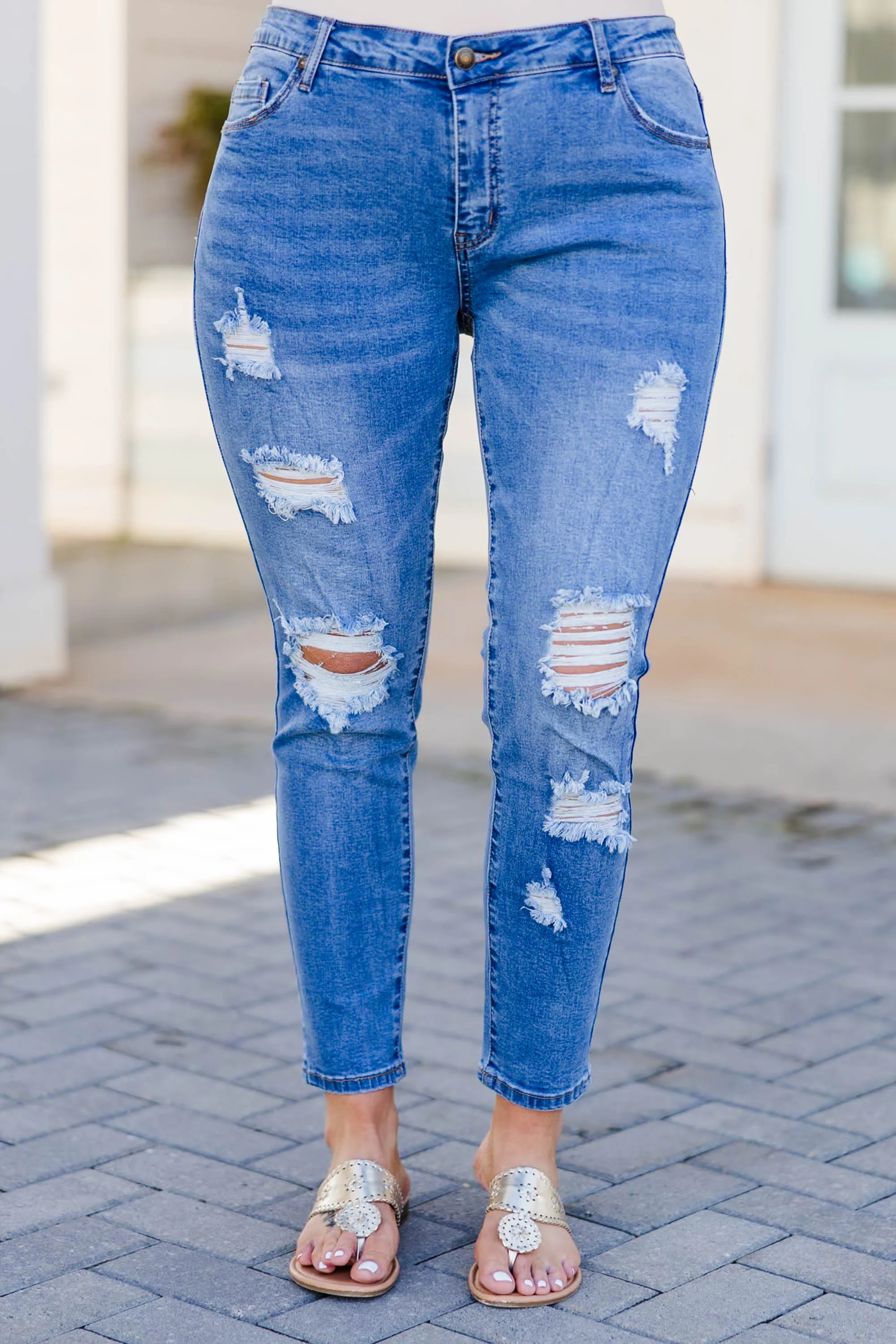Trying To Go Jeans, Medium Wash - Weilaico
