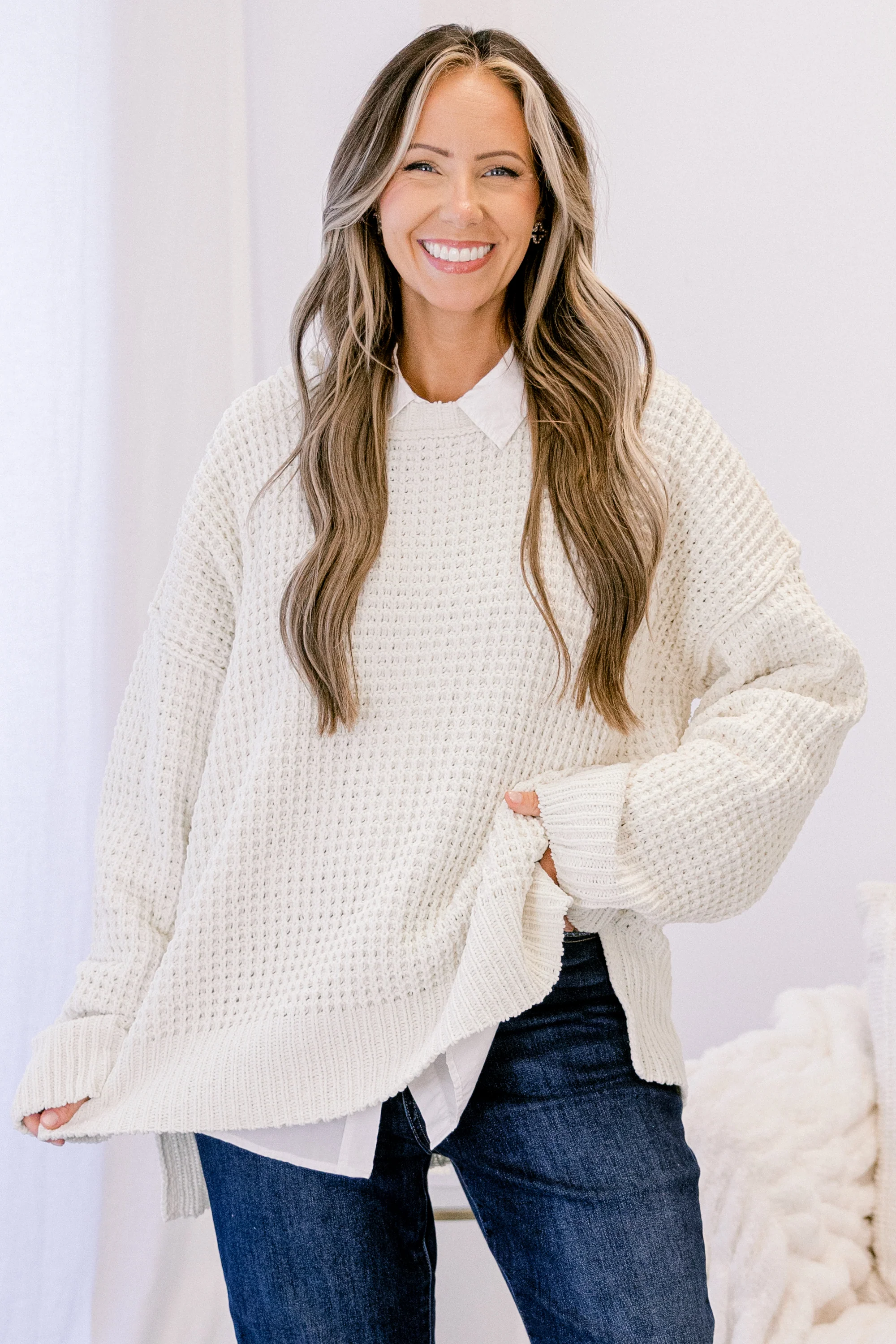 Falling Petals Sweater, Cream - Weilaico