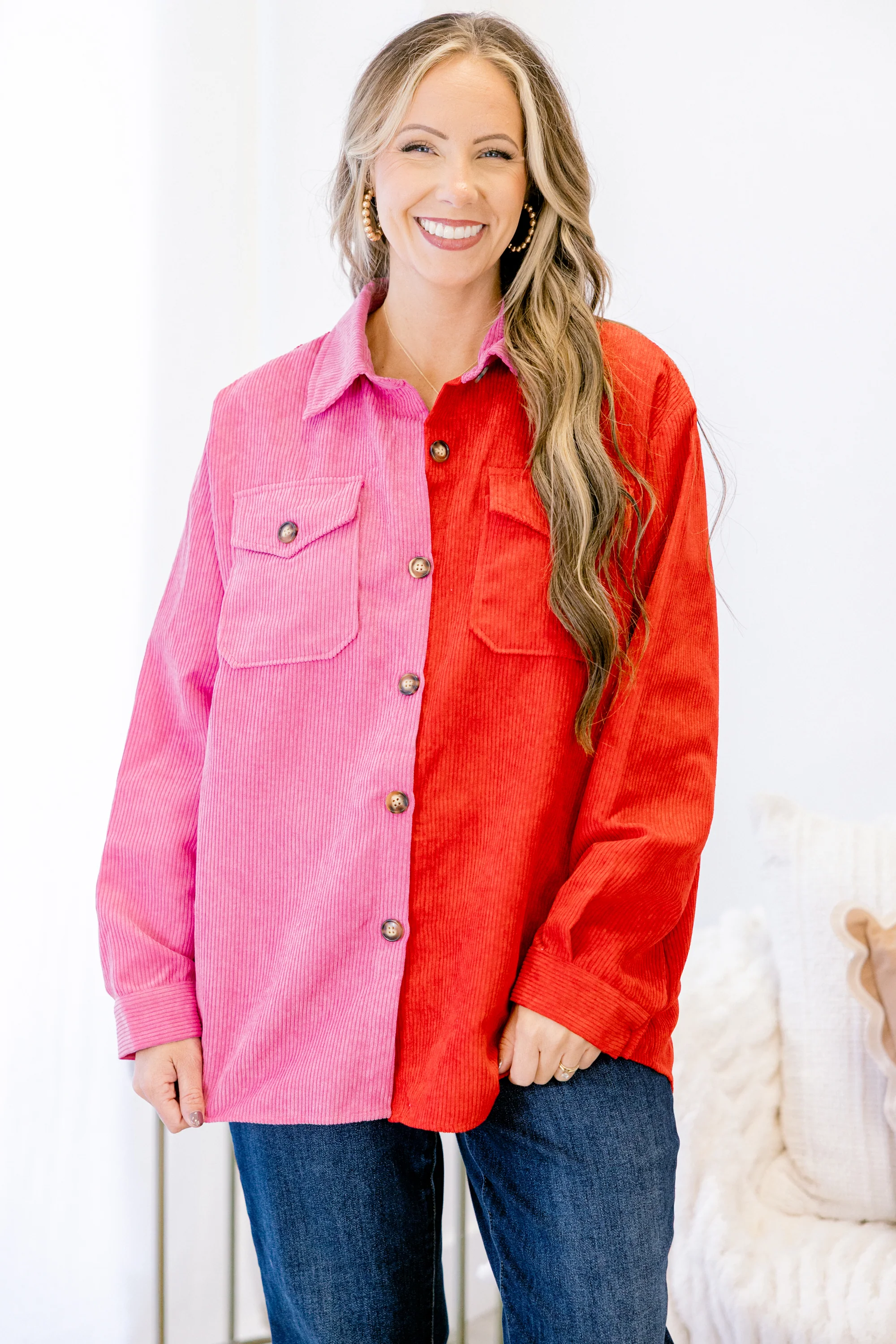 Lipstick Promises Shacket, Pink-Red - Weilaico