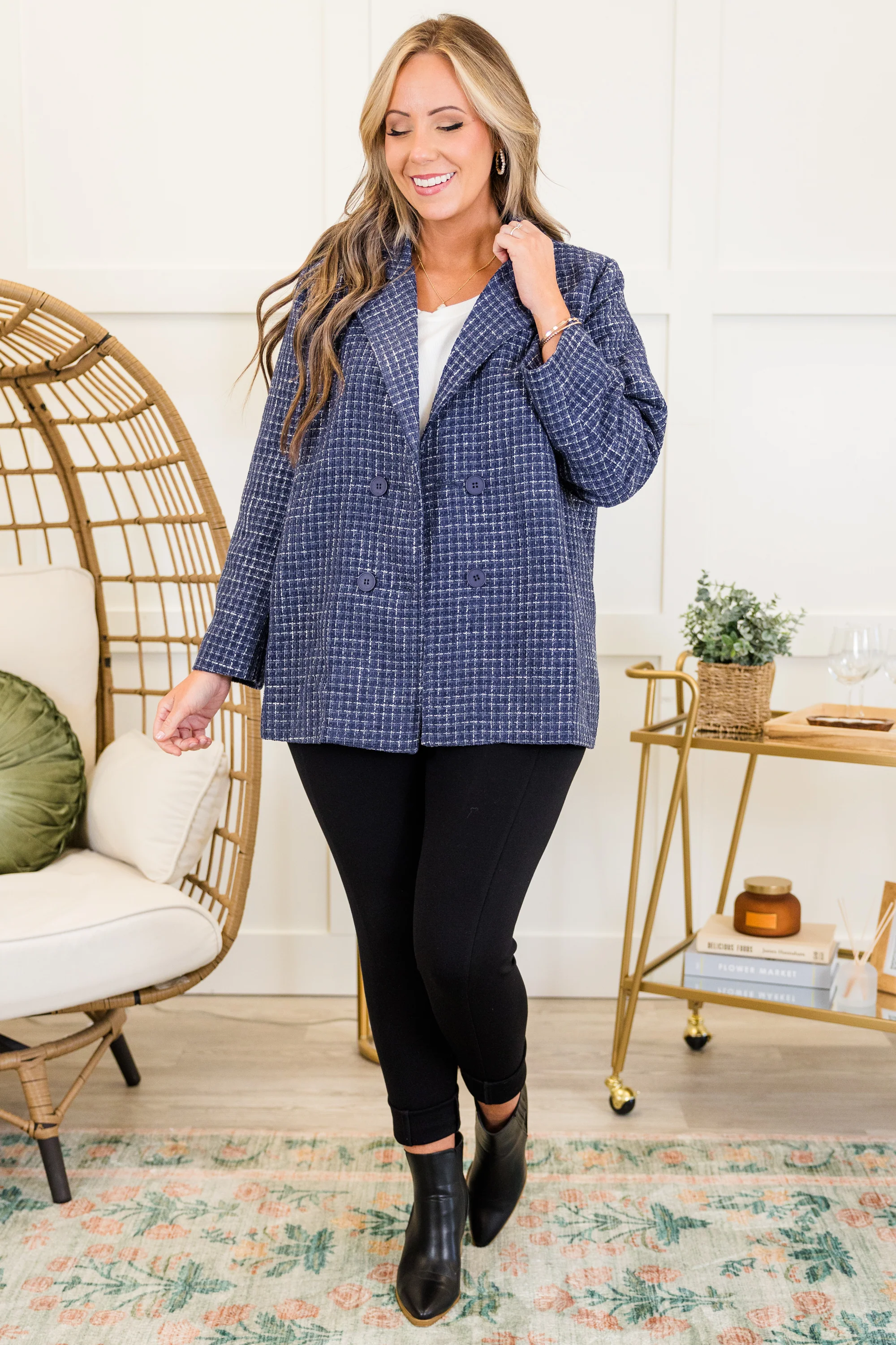 On My Way To Business Jacket, Navy - Weilaico