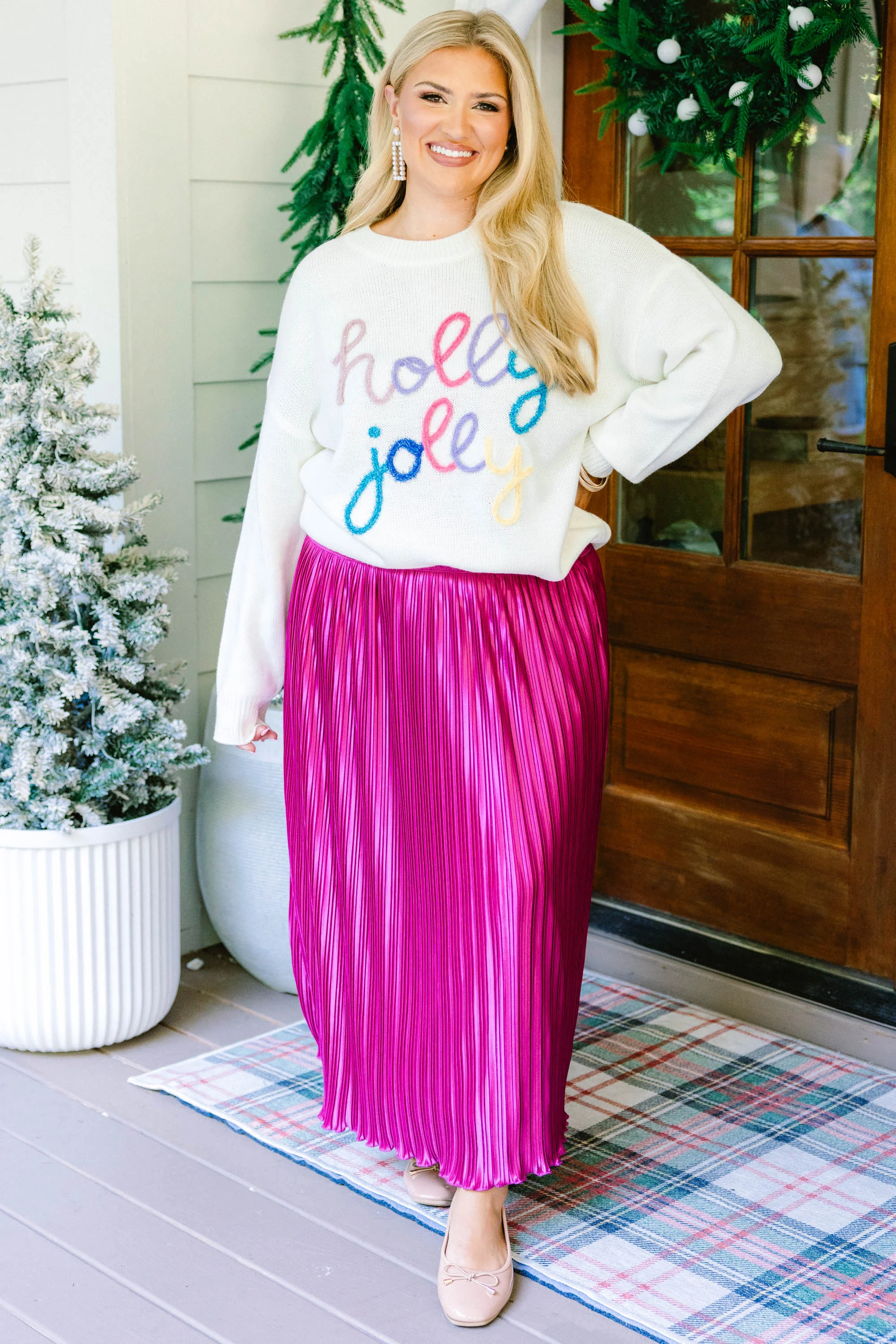 Holly Jolly All The Way Sweater, Cream - Weilaico