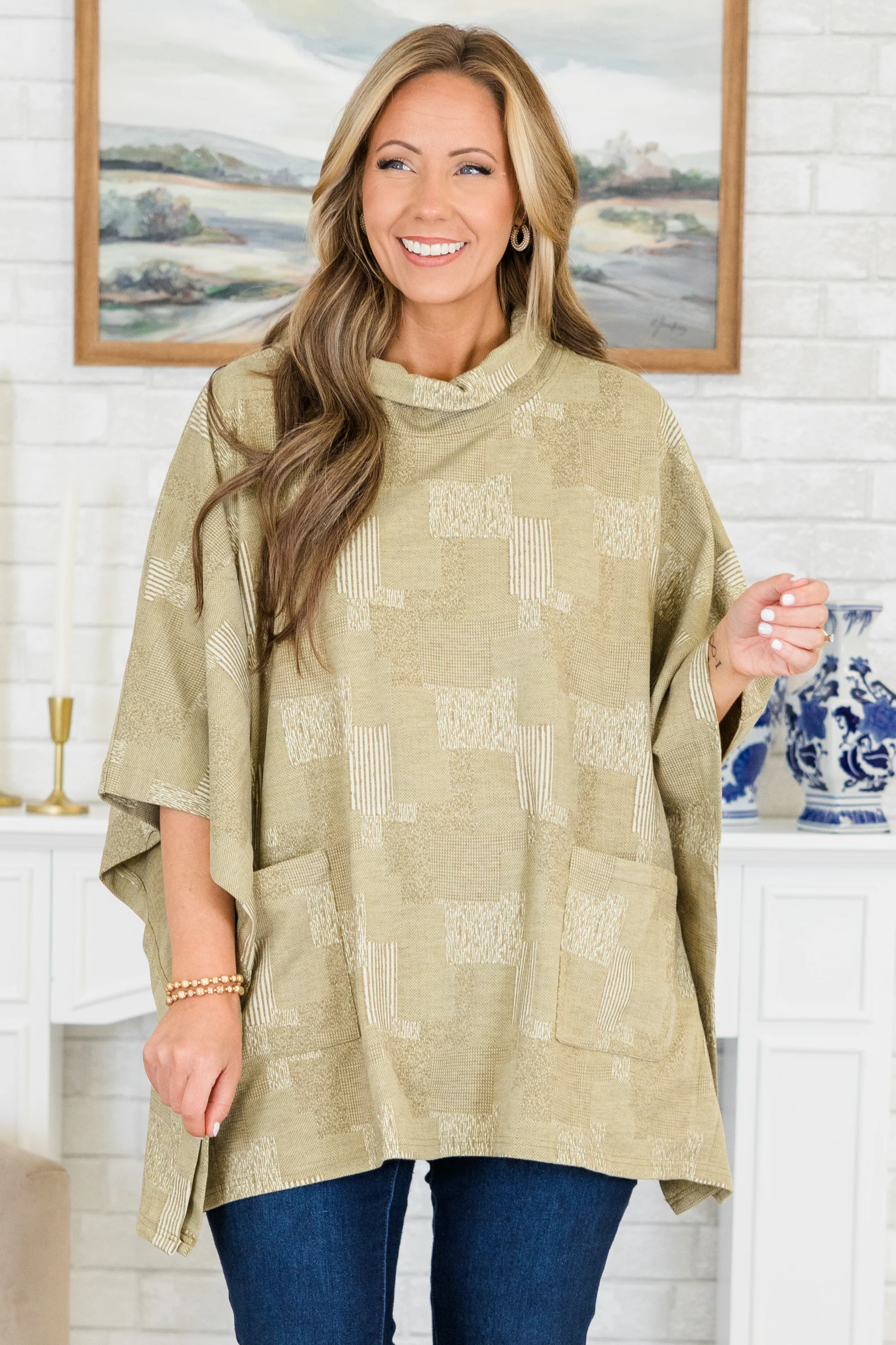 Sweater Weather Poncho, Taupe - Weilaico