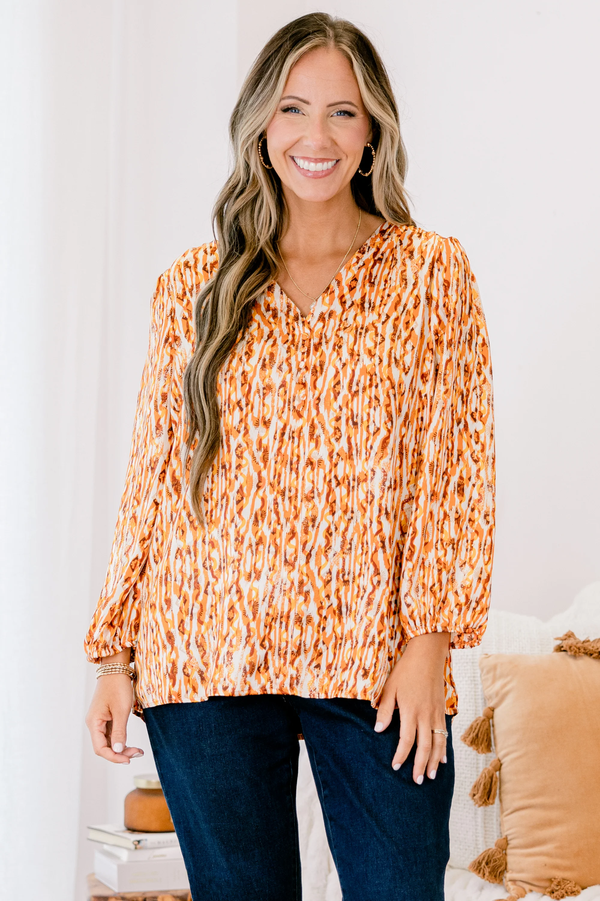Timeless Flow Top, Mustard Multi - Weilaico