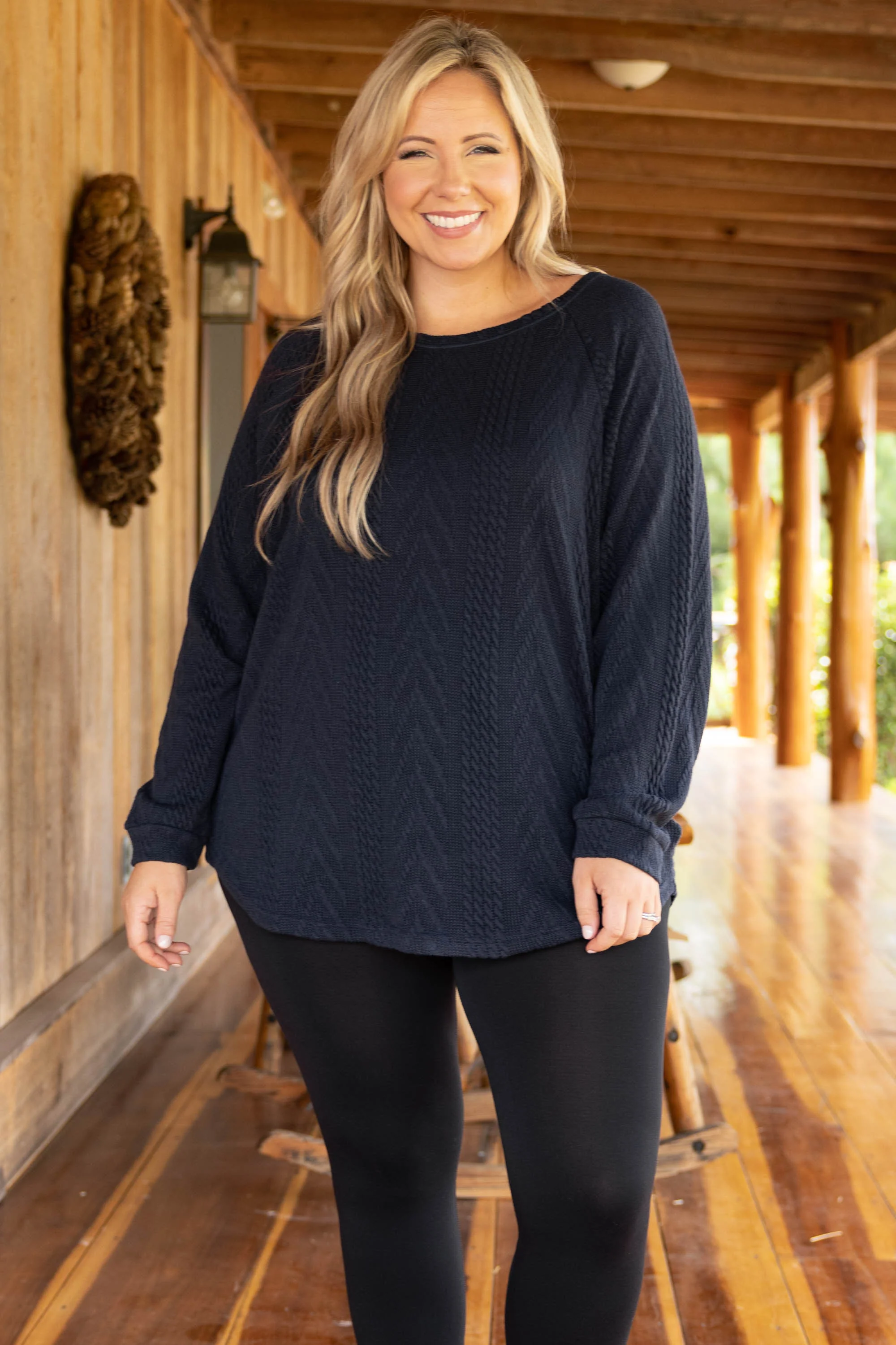 Slouchy Cableknit, Navy - Weilaico