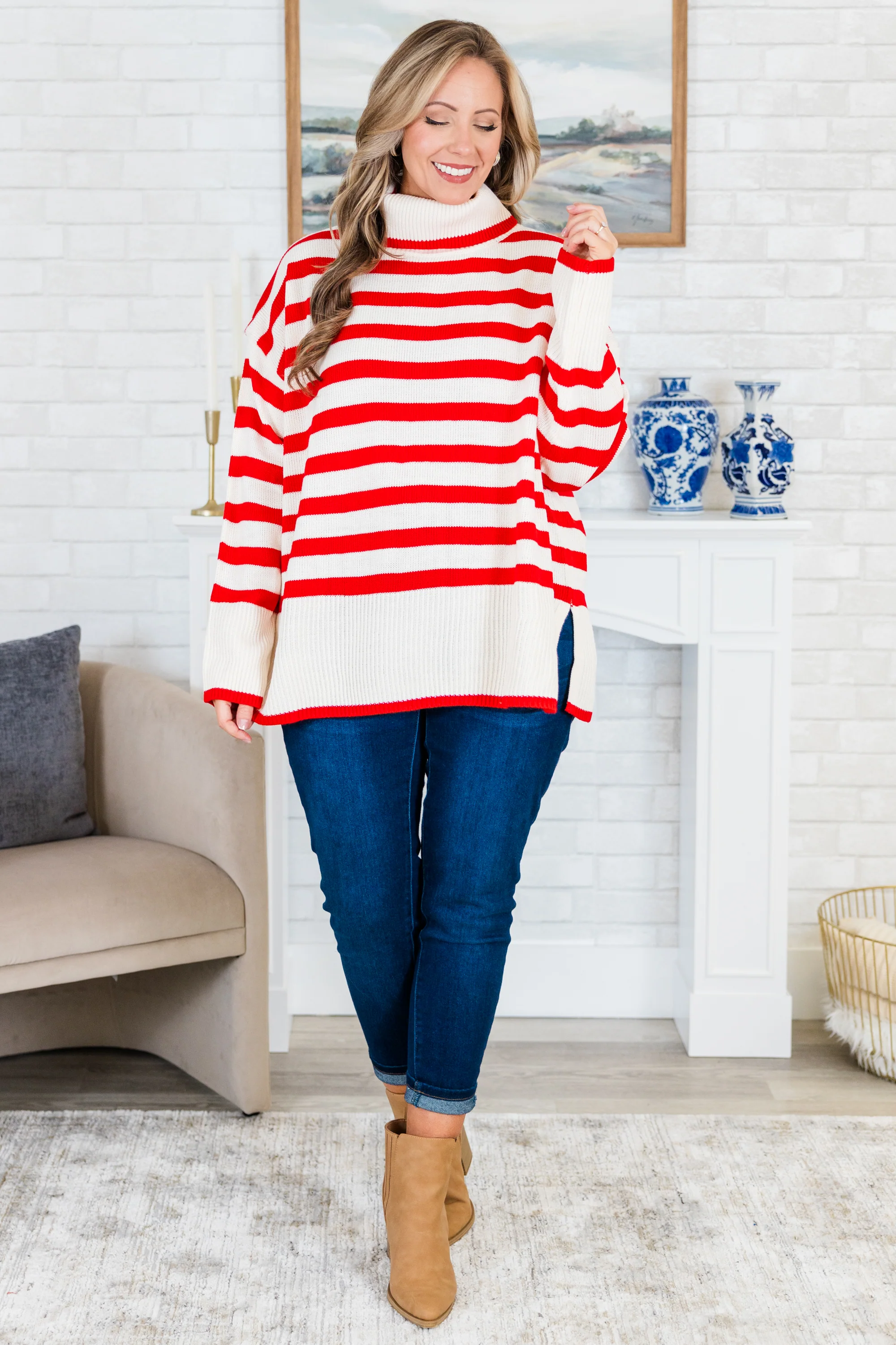 Striped Moments Sweater, Red - Weilaico