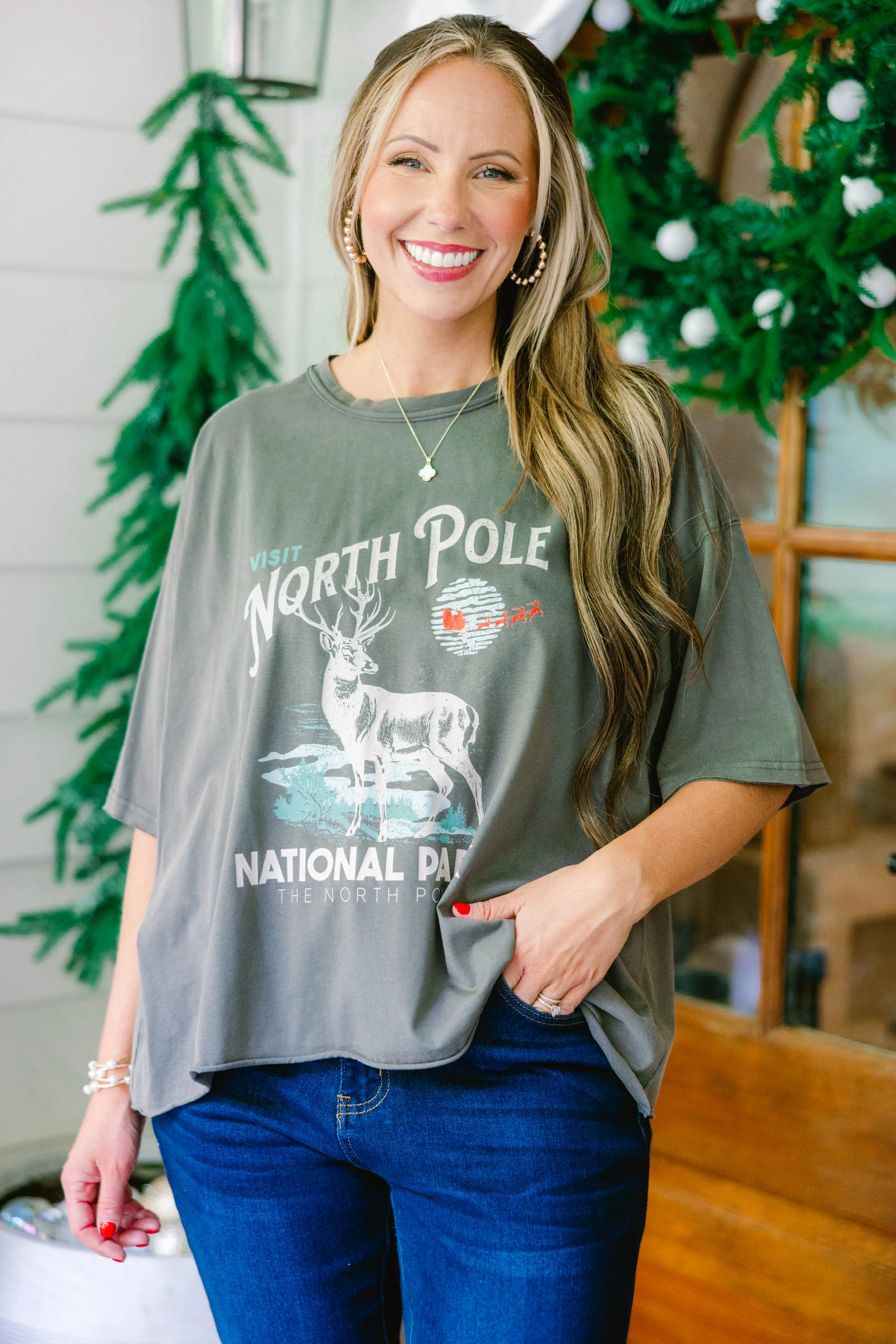North Pole National Park Vintage Wash Tee, Charcoal - Weilaico