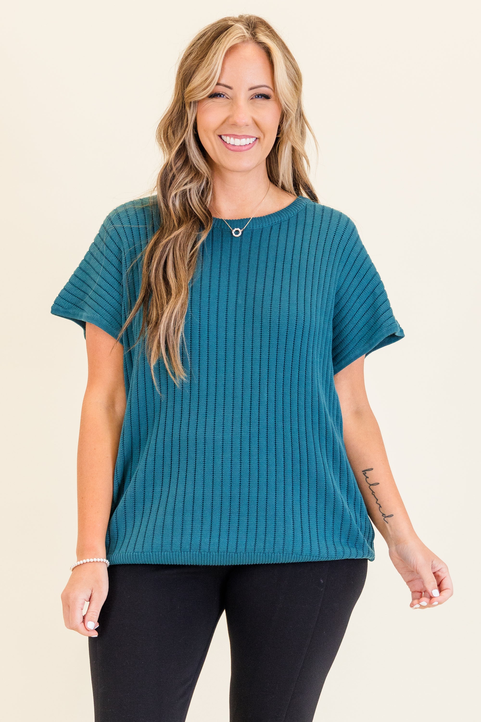 Ribbed Staple Sweater, Jade Green - Weilaico