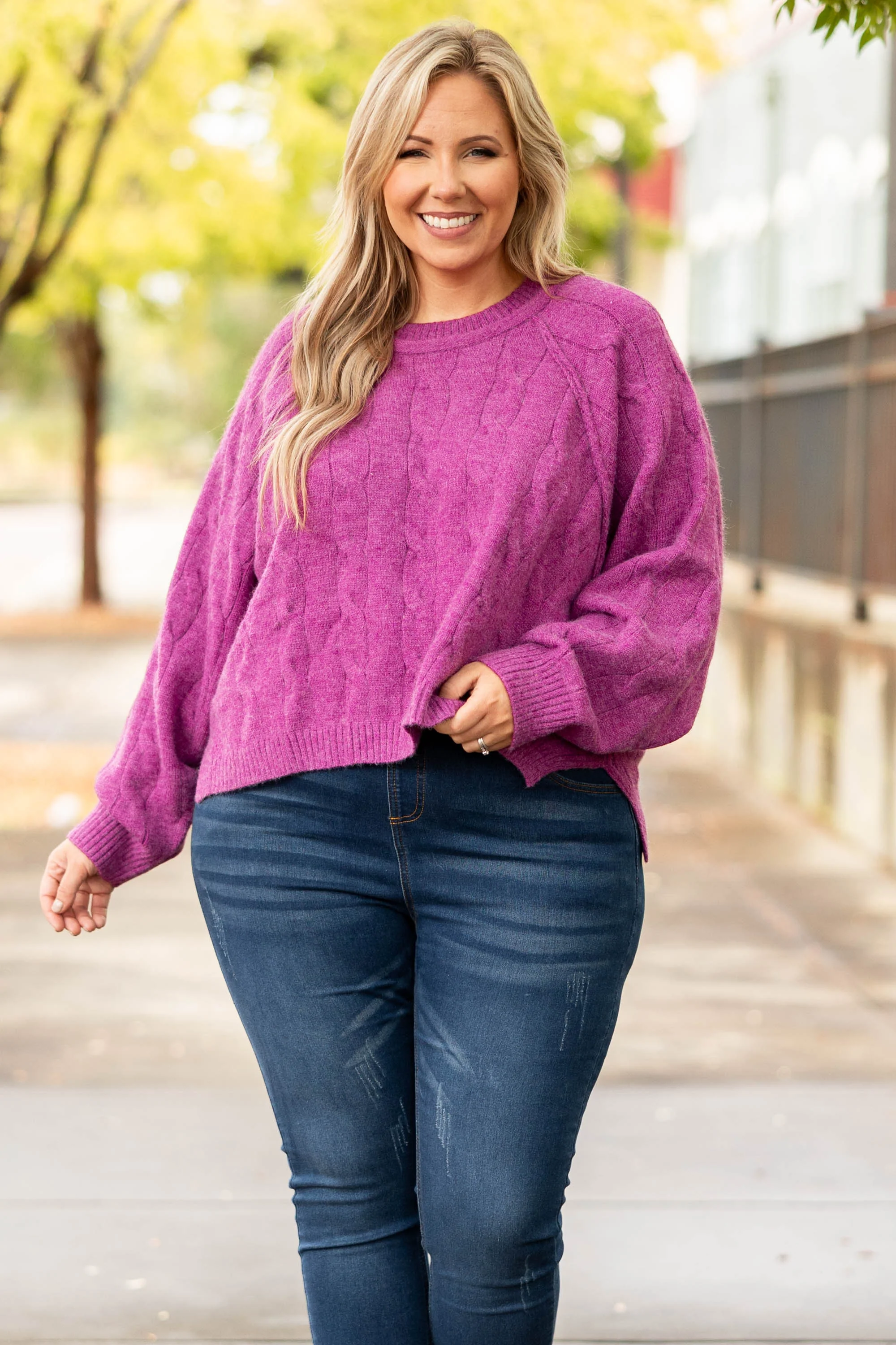 A Loving Heart Sweater, Magenta - Weilaico