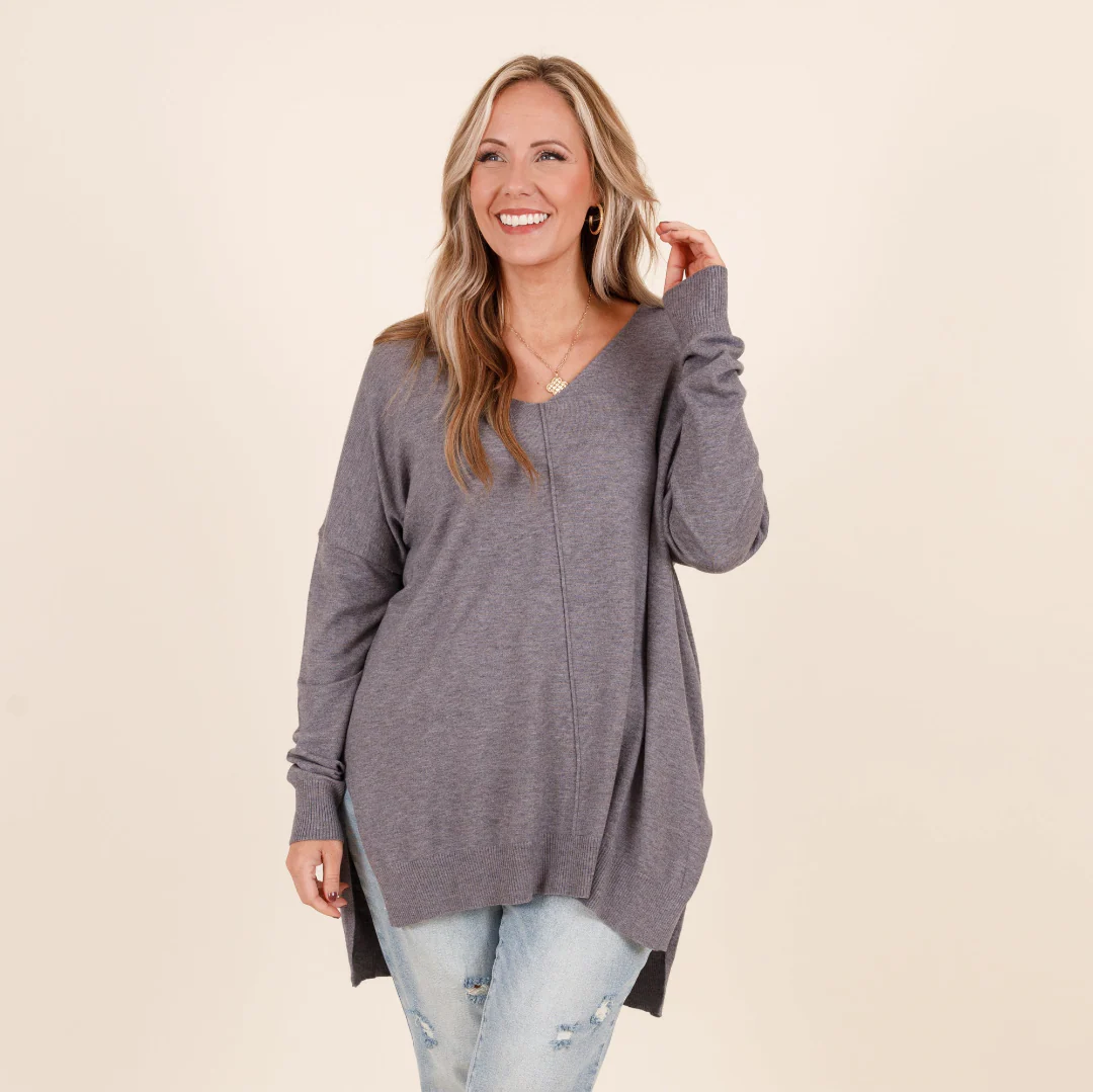 Miss Who I Was Sweater, Heather Gray - Weilaico