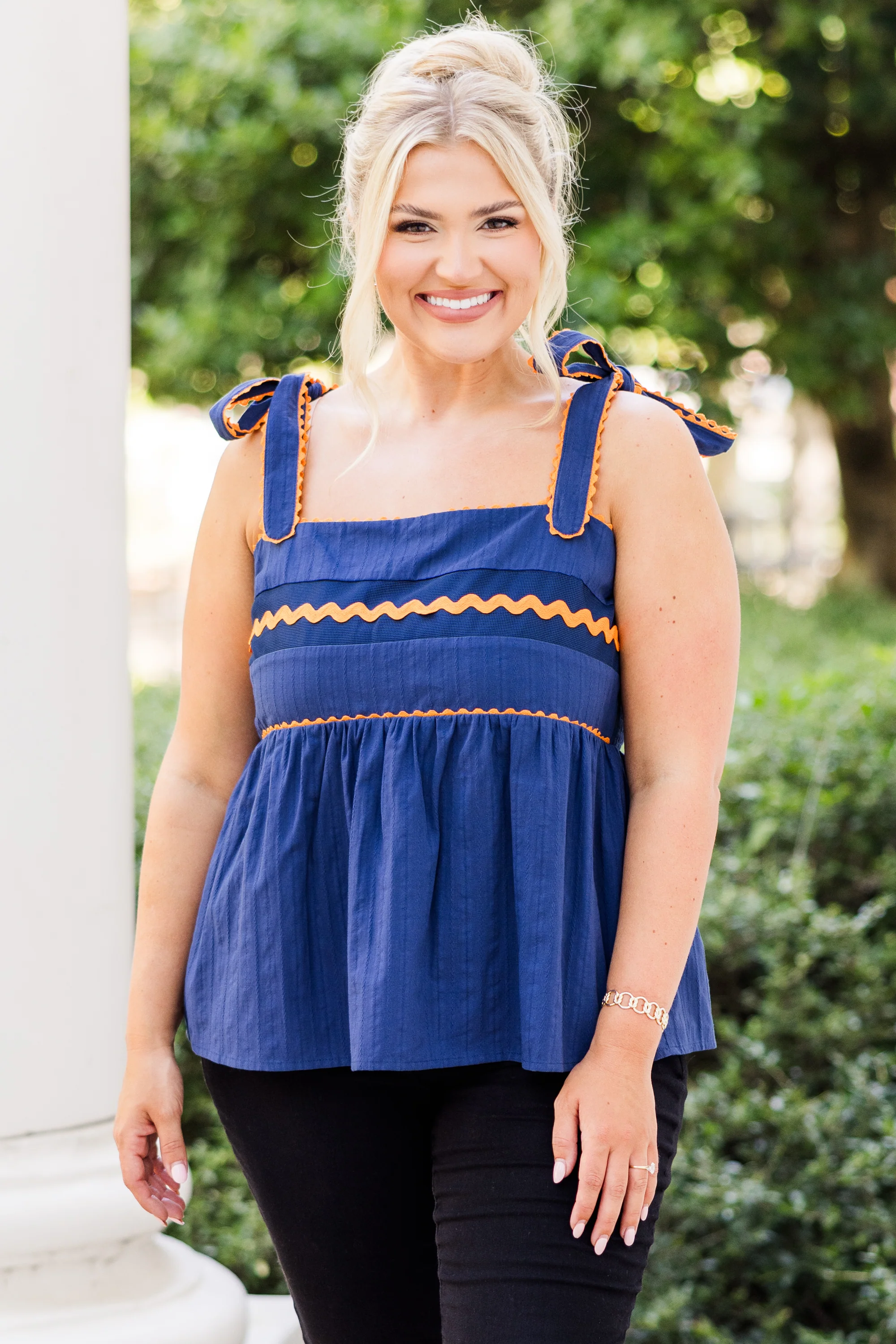 Sweetheart Gameday Babydoll Tank, Blue-Orange - Weilaico