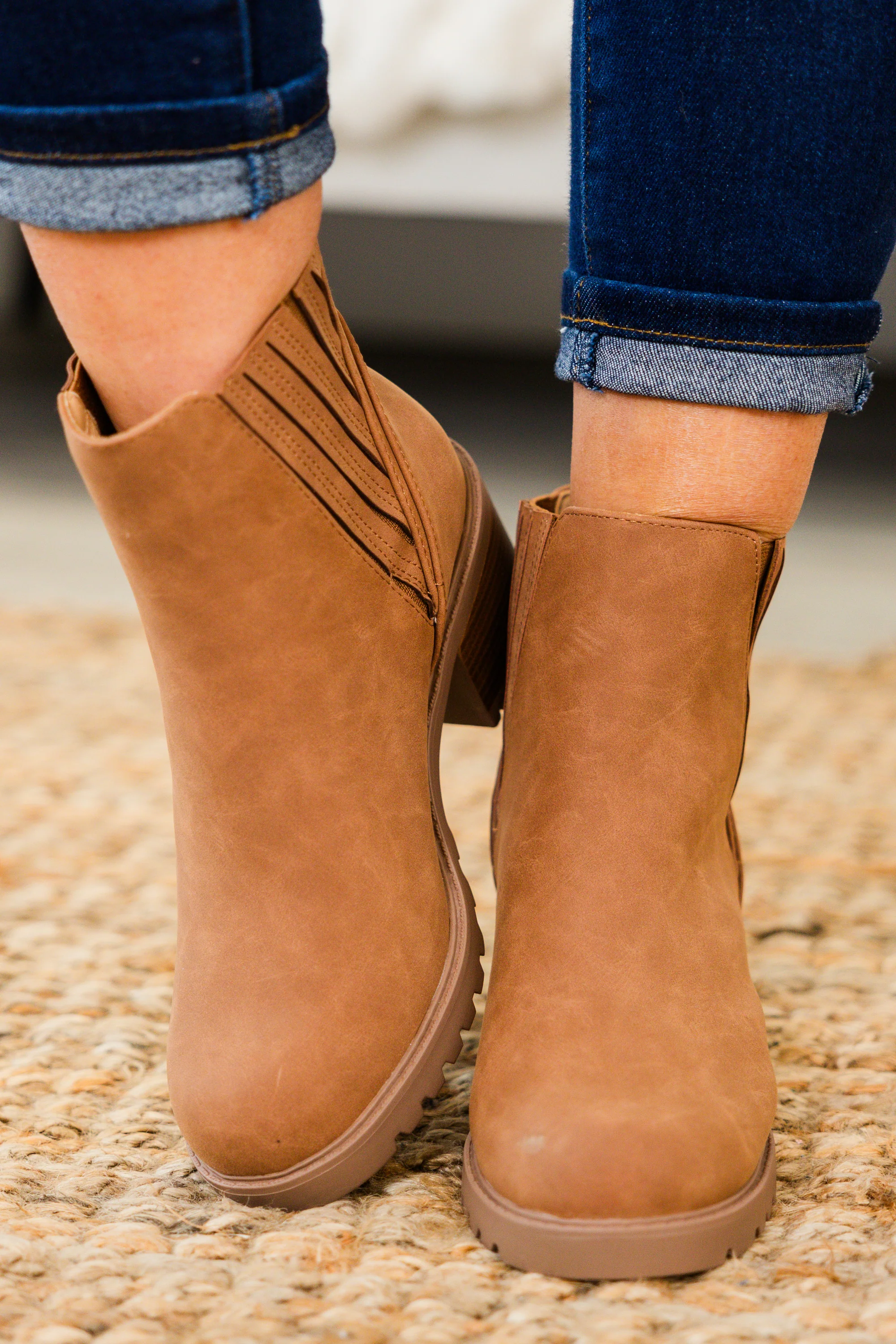 Shift In Perspective Booties, Cognac - Weilaico