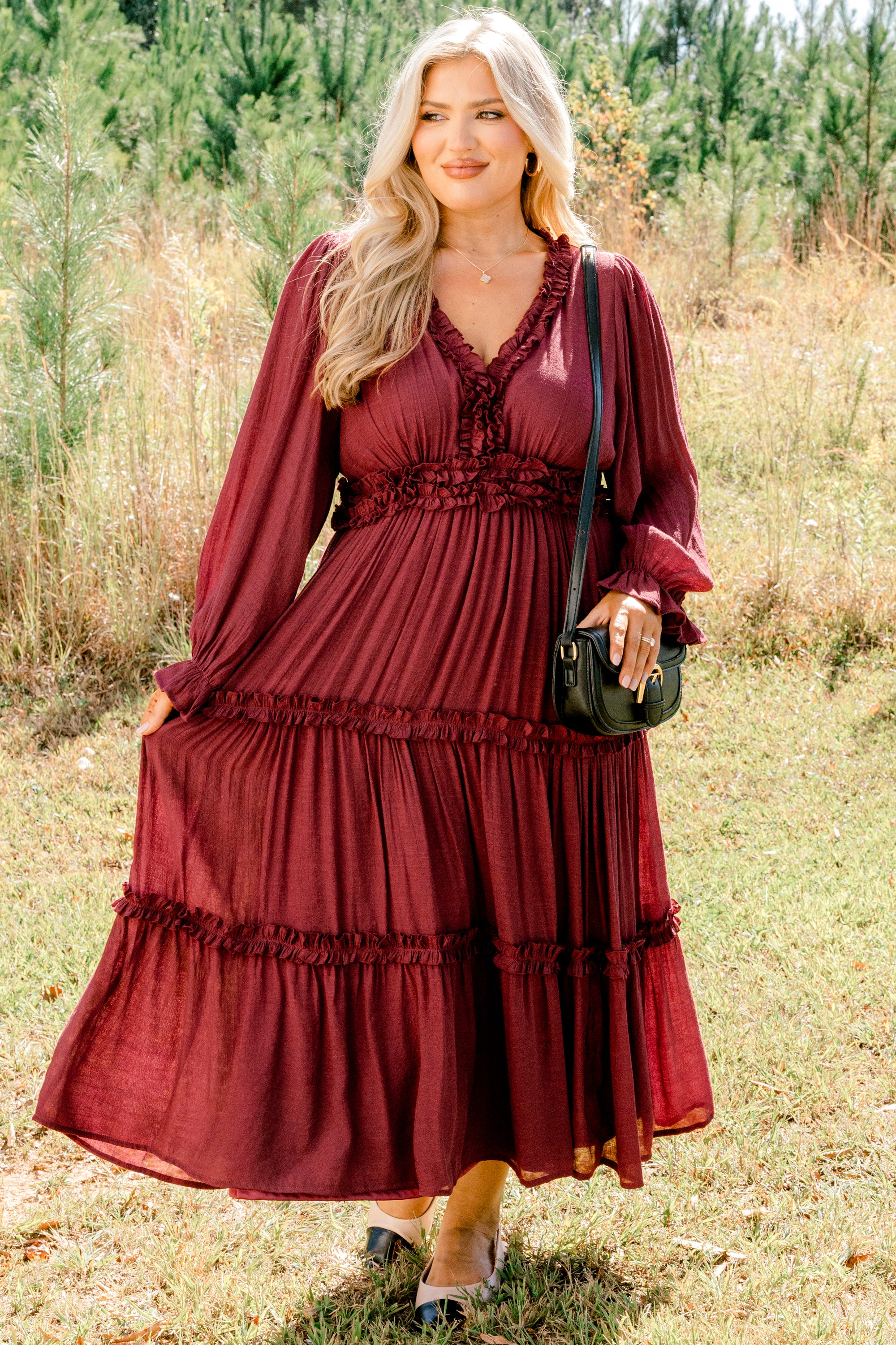 Vivid Palms Dress, Burgundy - Weilaico