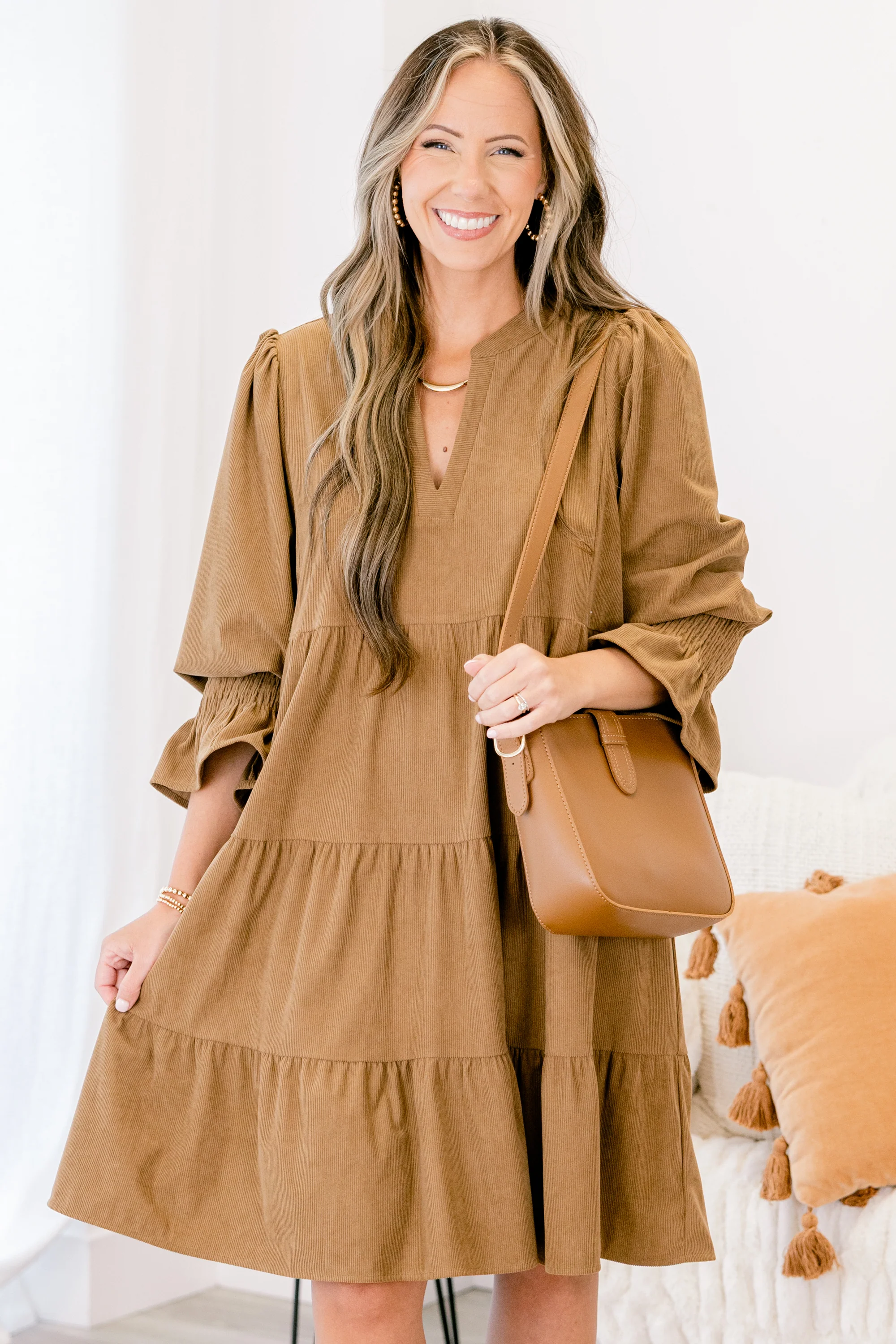 What You Know Dress, Brown Corduroy - Weilaico