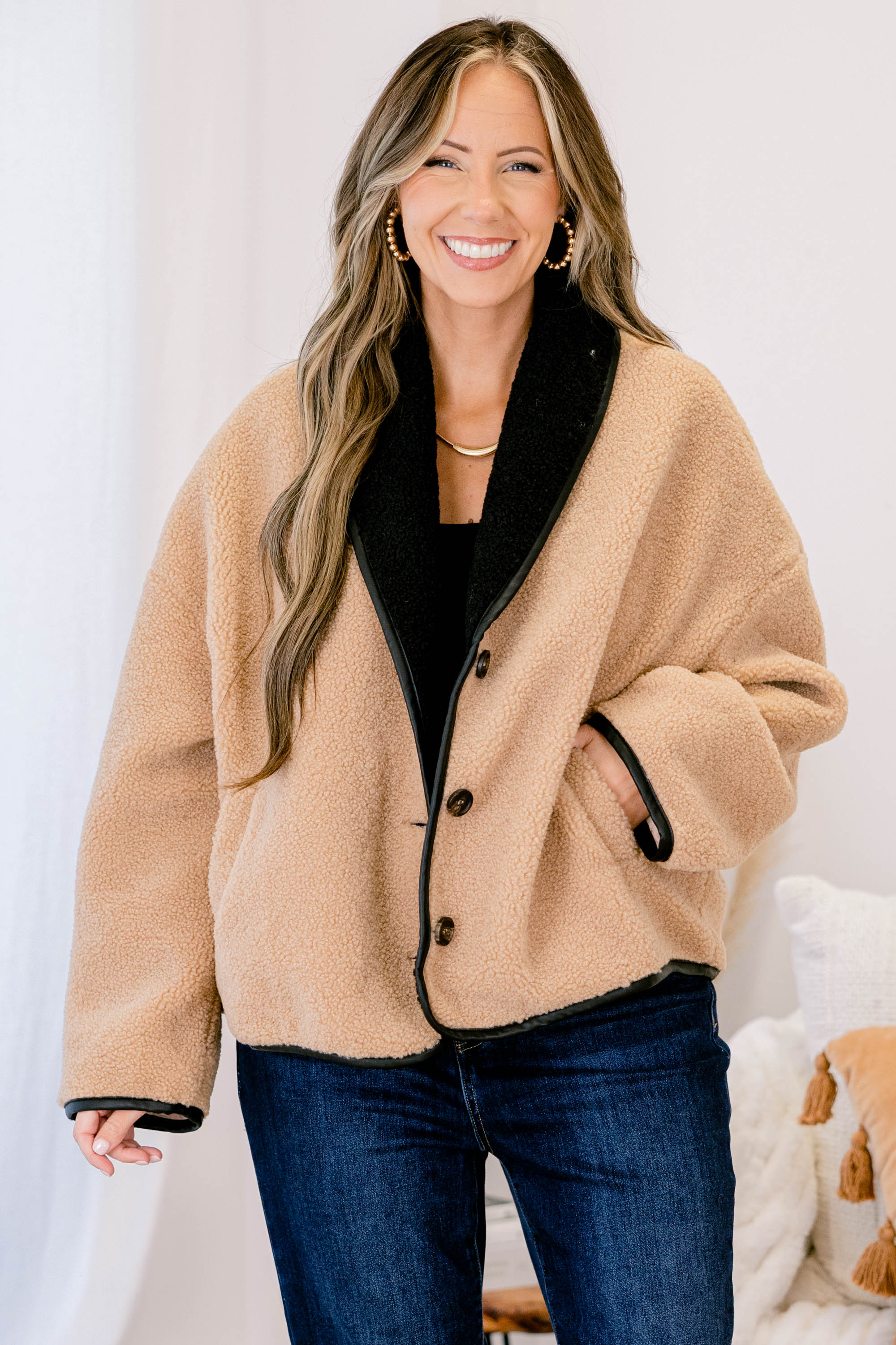 Keep It Casual Jacket, Camel/Black - Weilaico