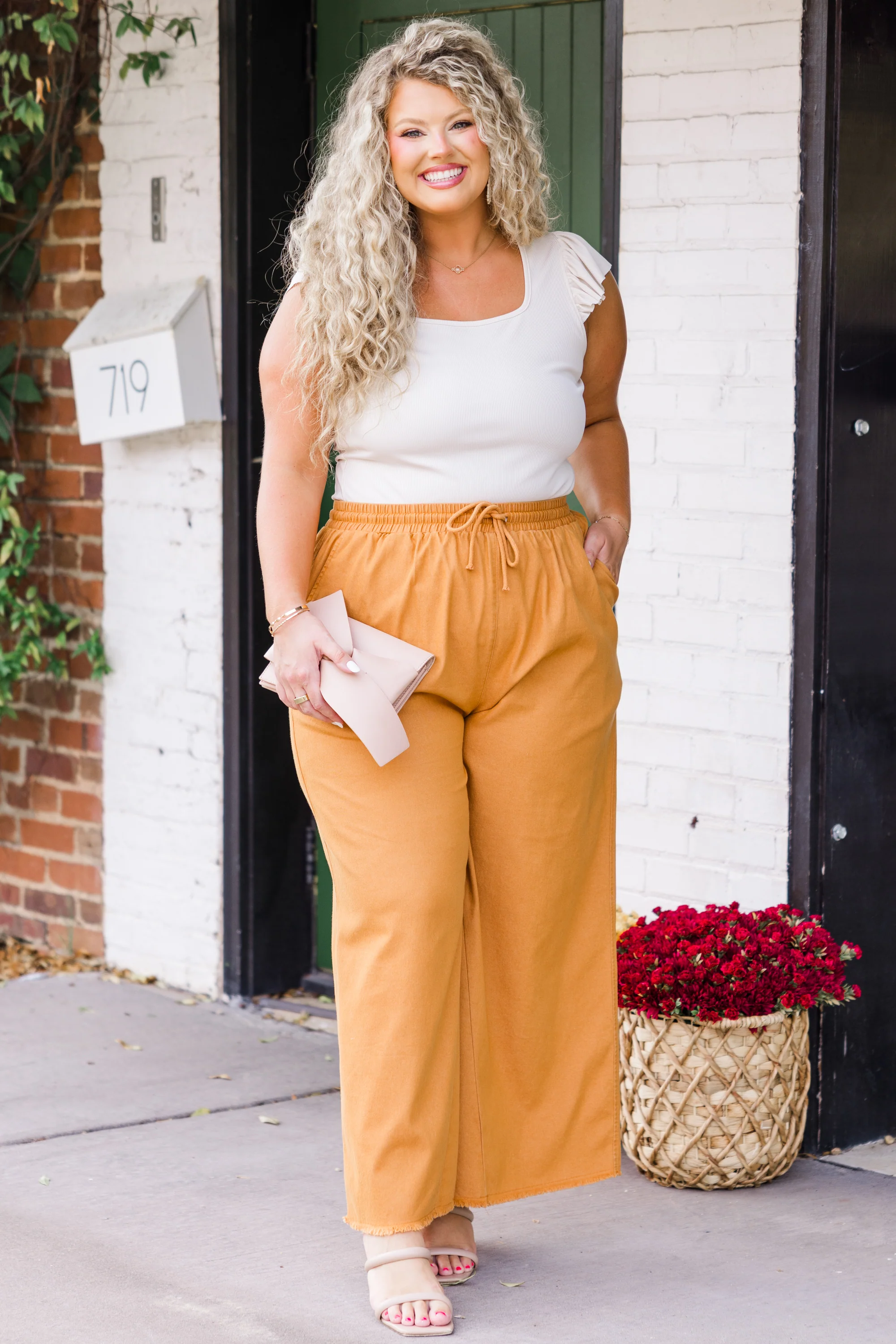 Spanish Tile Pants, Orange - Weilaico