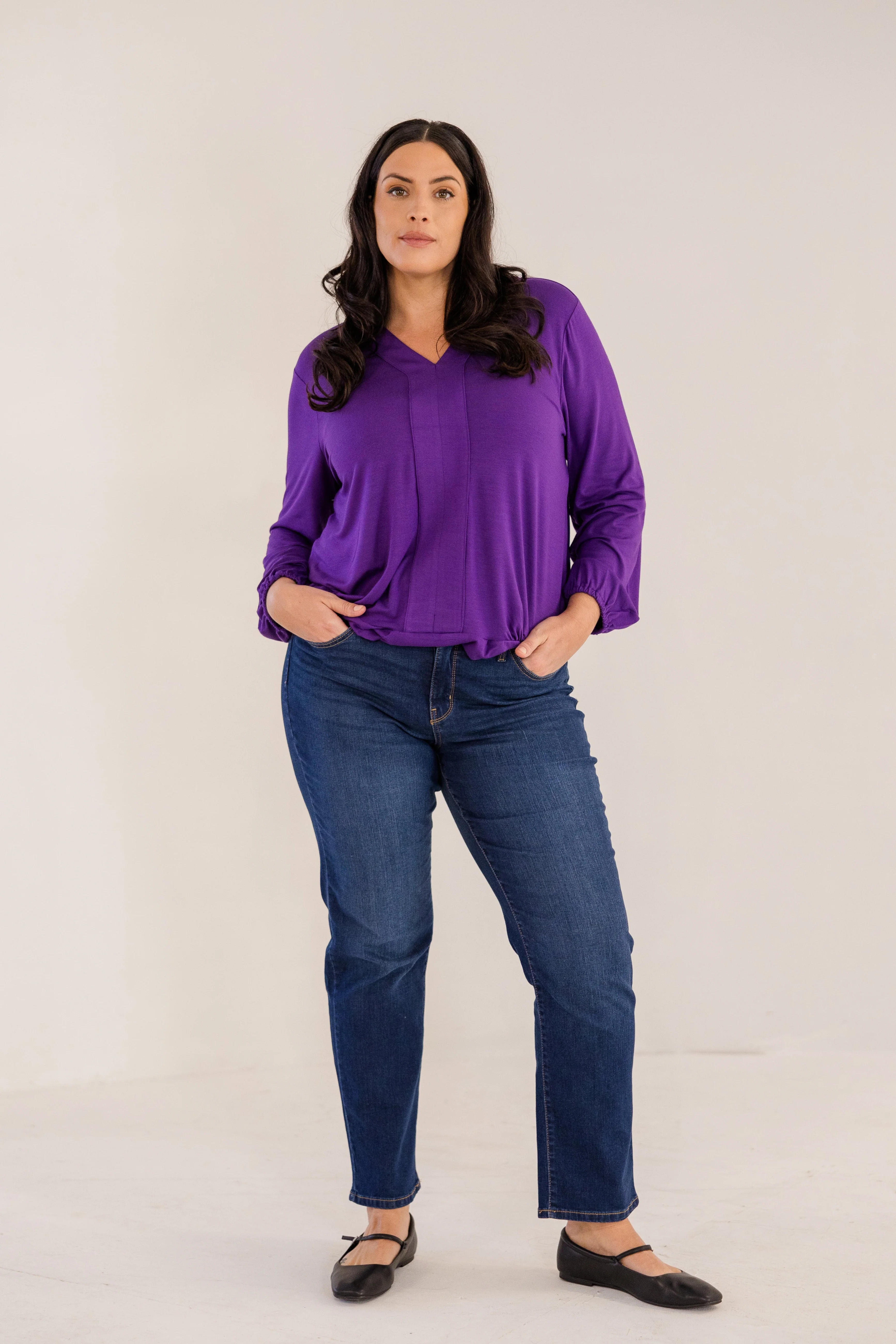 Albany Clean Neck Top, Petunia - Weilaico