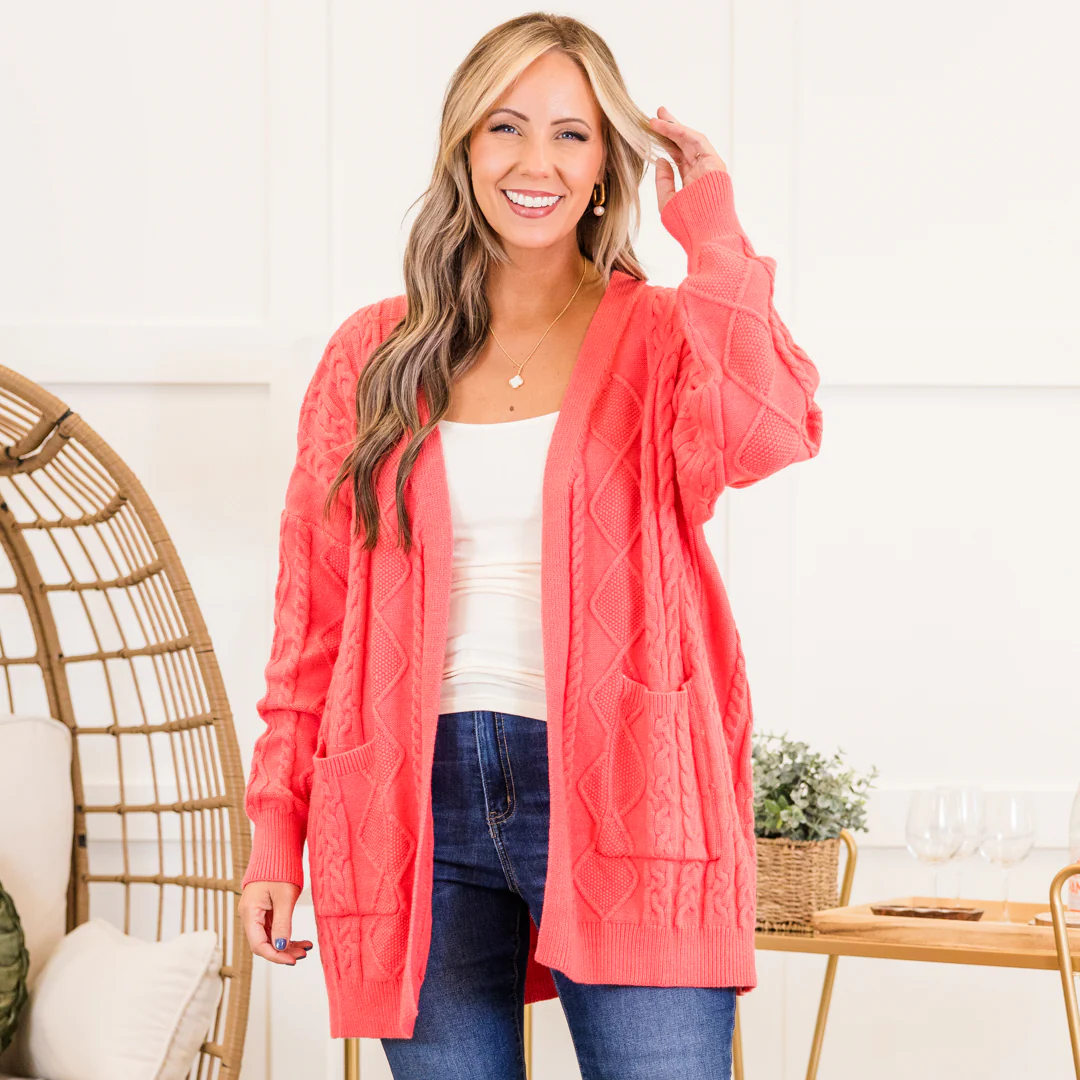 Into The Clouds Cardigan, Coral - Weilaico