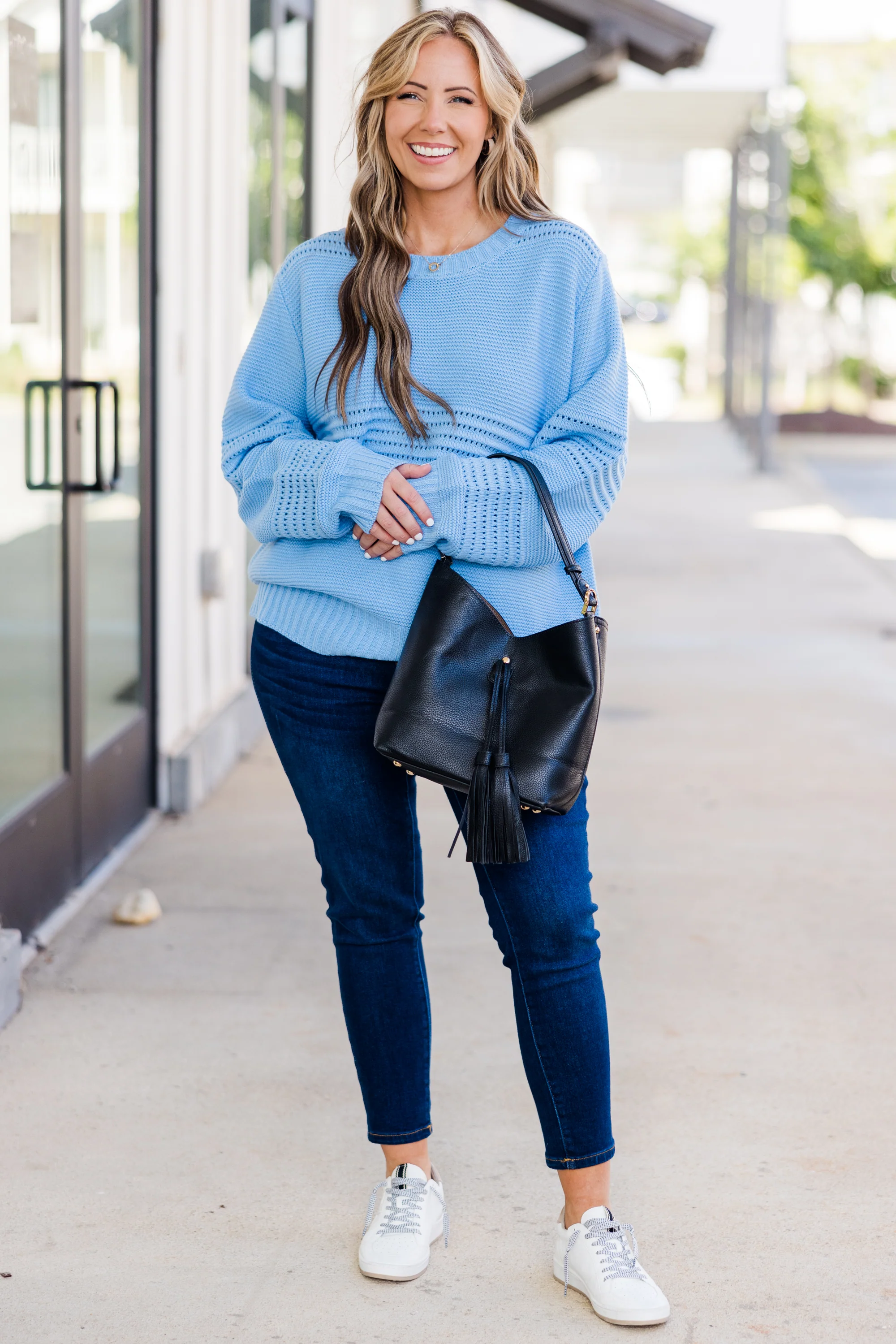 Missing You Dearly Sweater, Blue - Weilaico