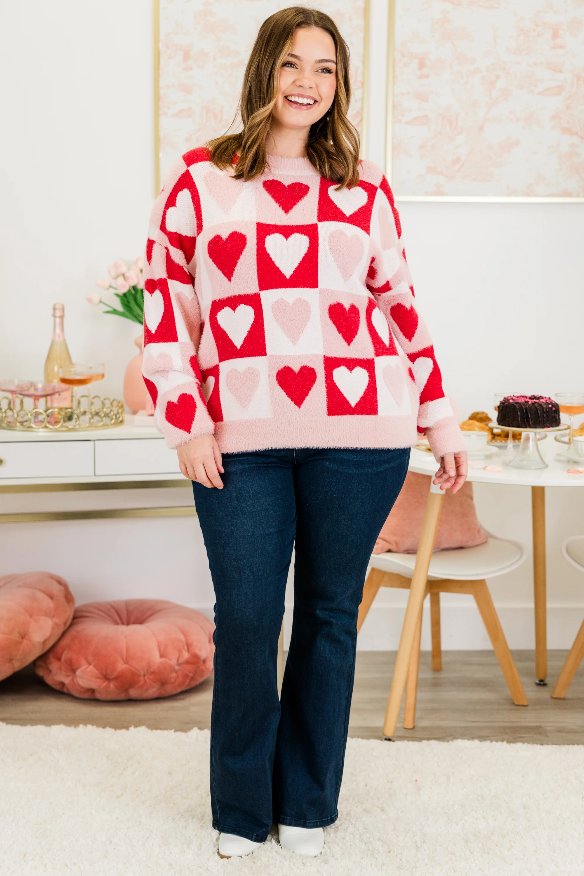 Two Hearts Beating Sweater, Red - Weilaico