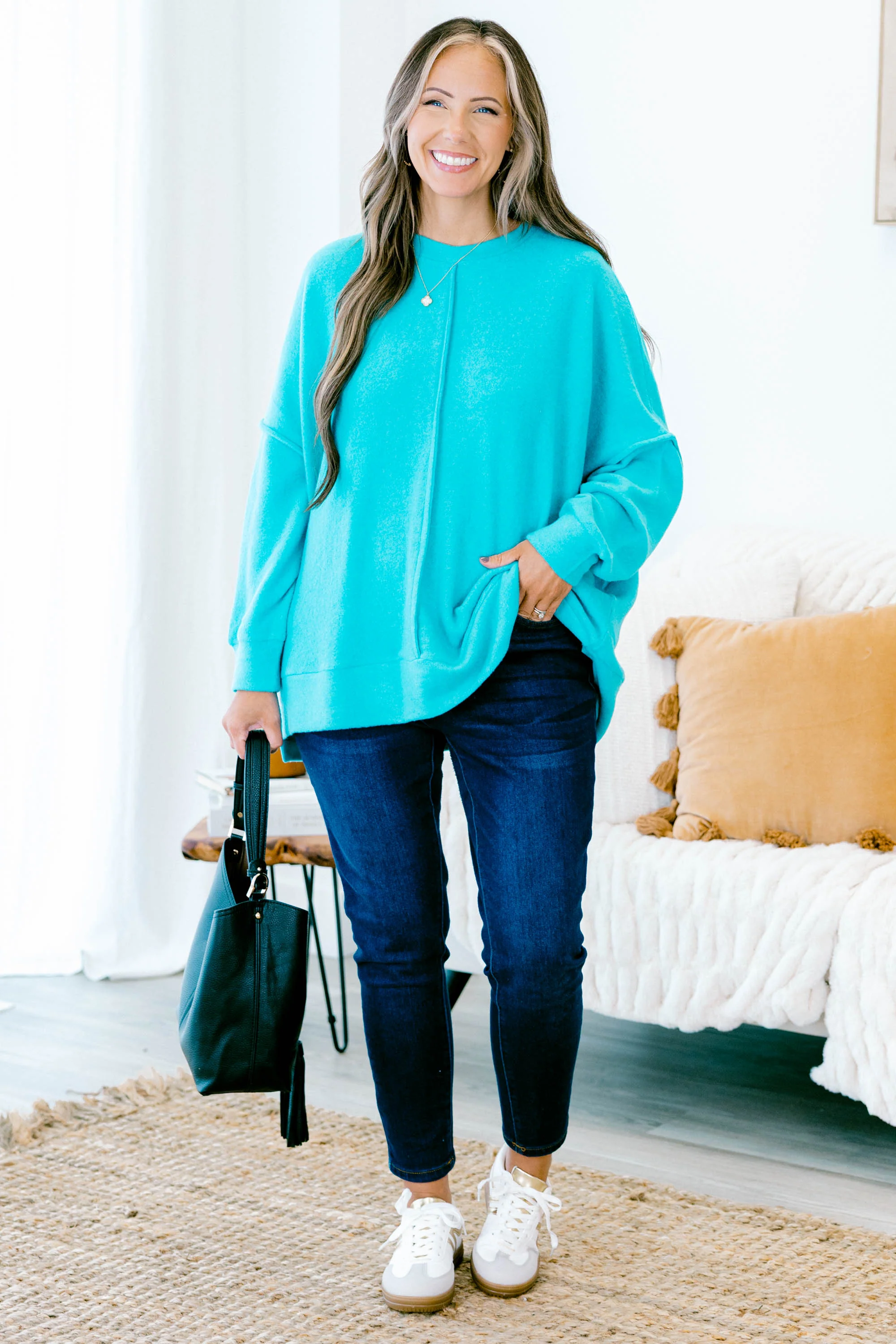 So Comfy Sweater, Light Teal - Weilaico