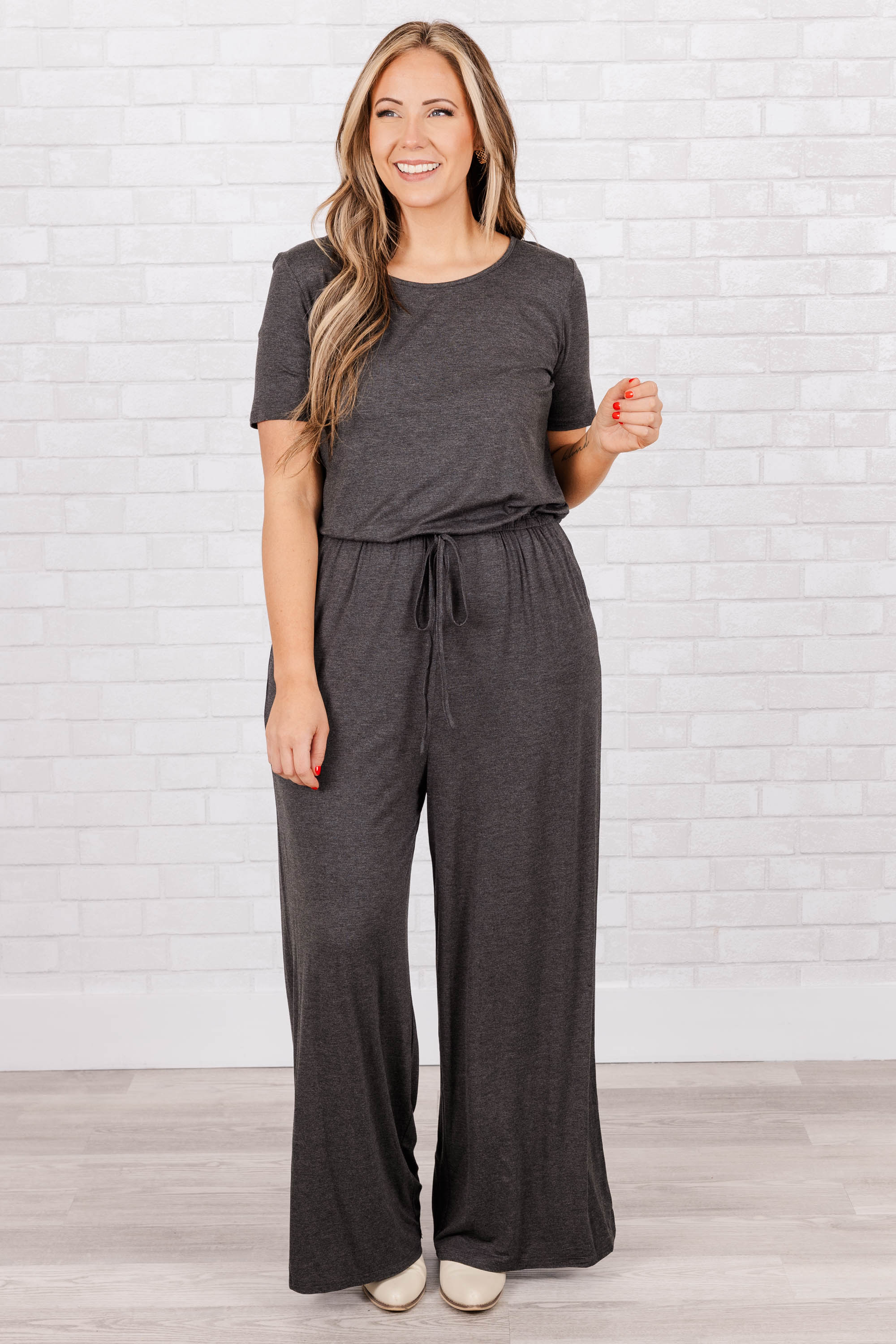 Louder Than Words Jumpsuit, Charcoal - Weilaico