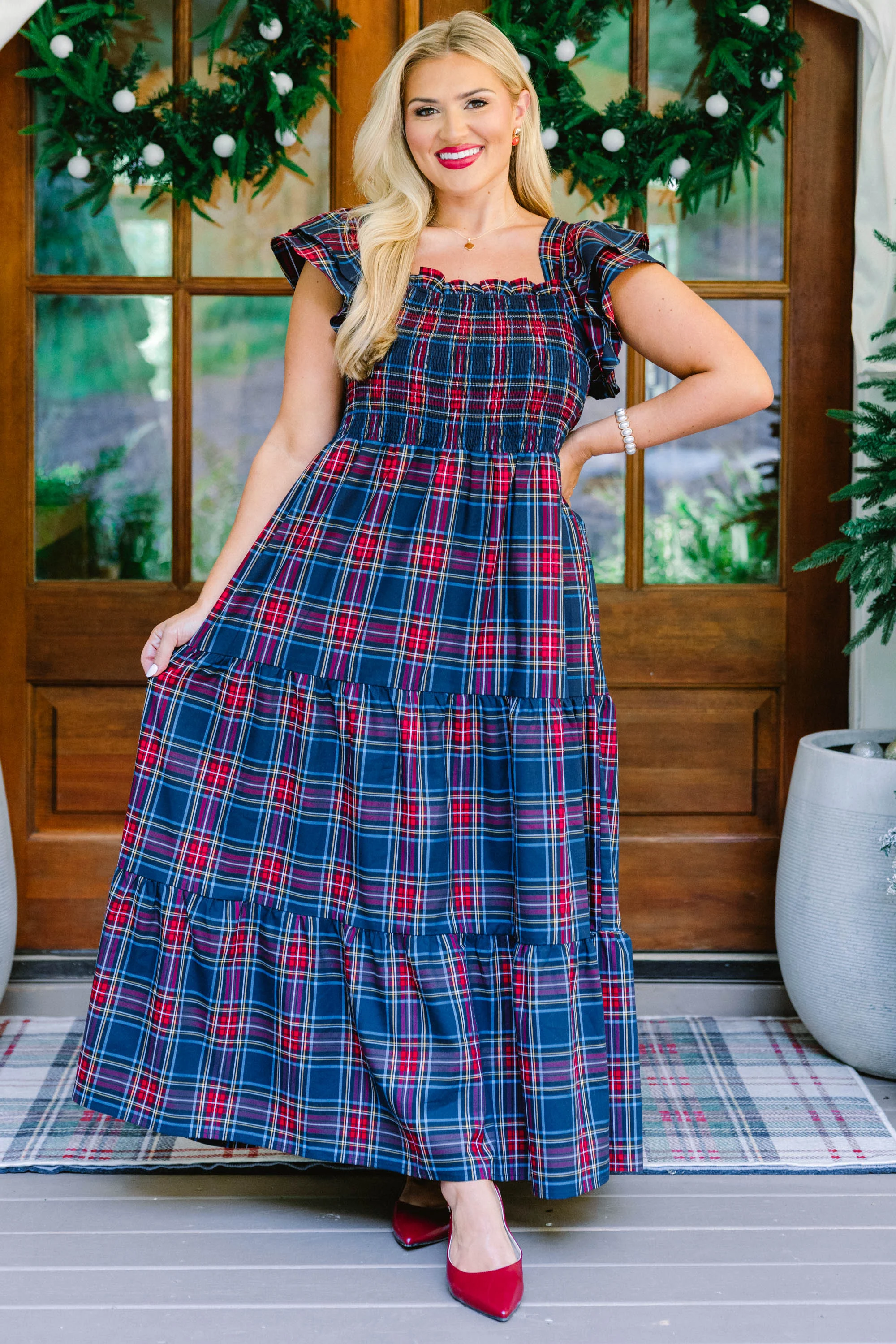 The Wildflower's Song Maxi Dress, Navy Tartan - Weilaico