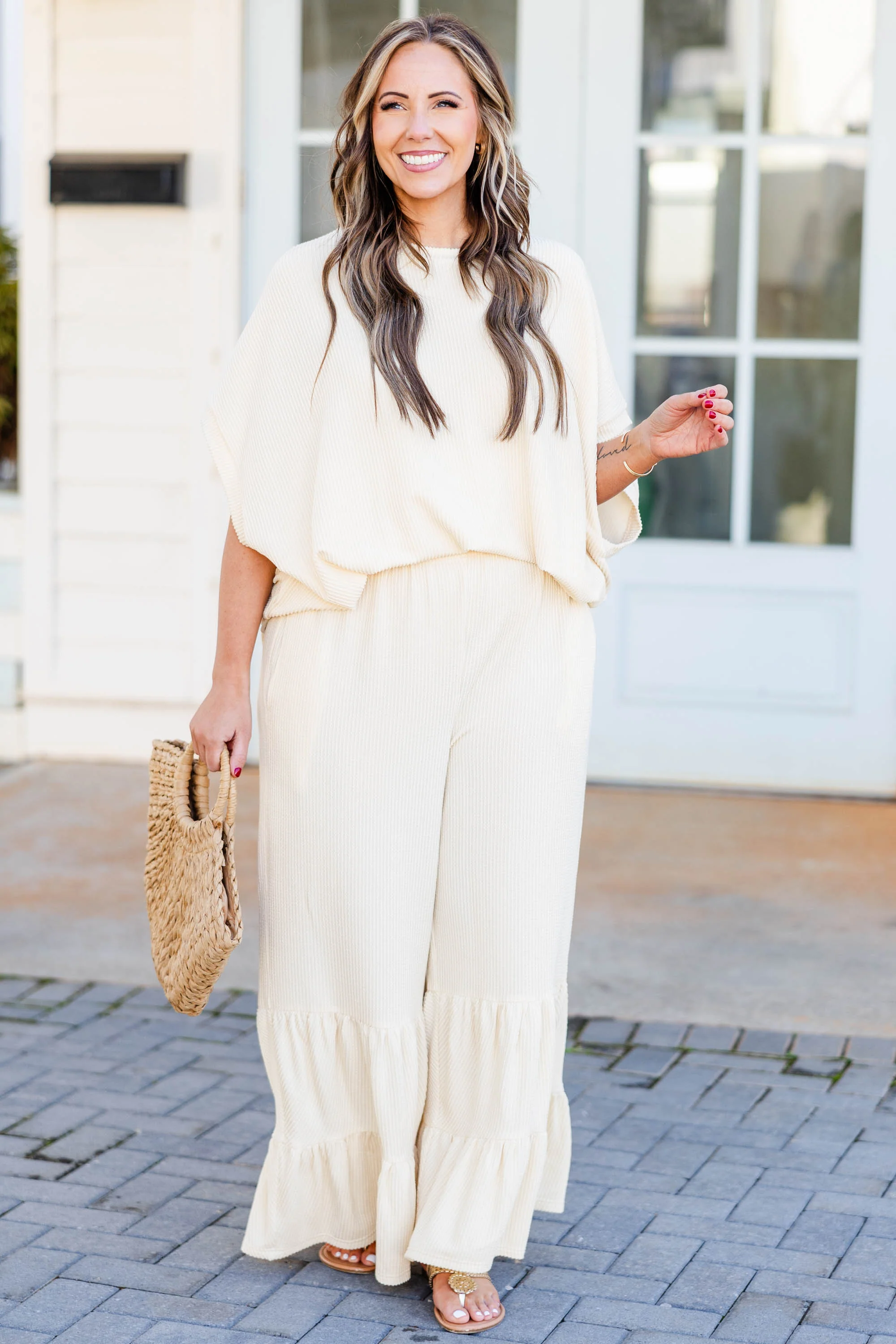 Knit Together Pants, Oatmeal - Weilaico