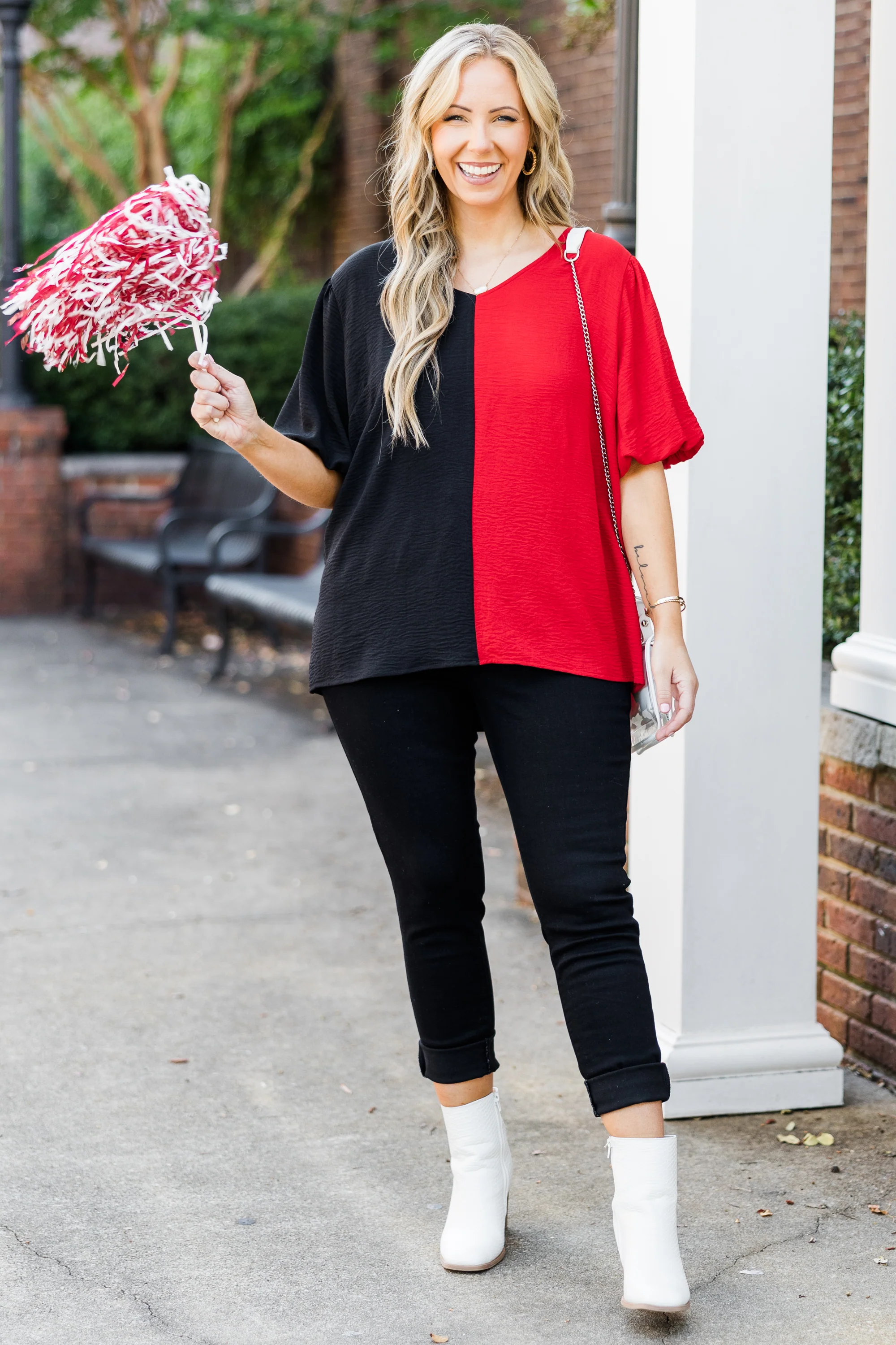 Sideline Sweetheart Top, Black-Red - Weilaico