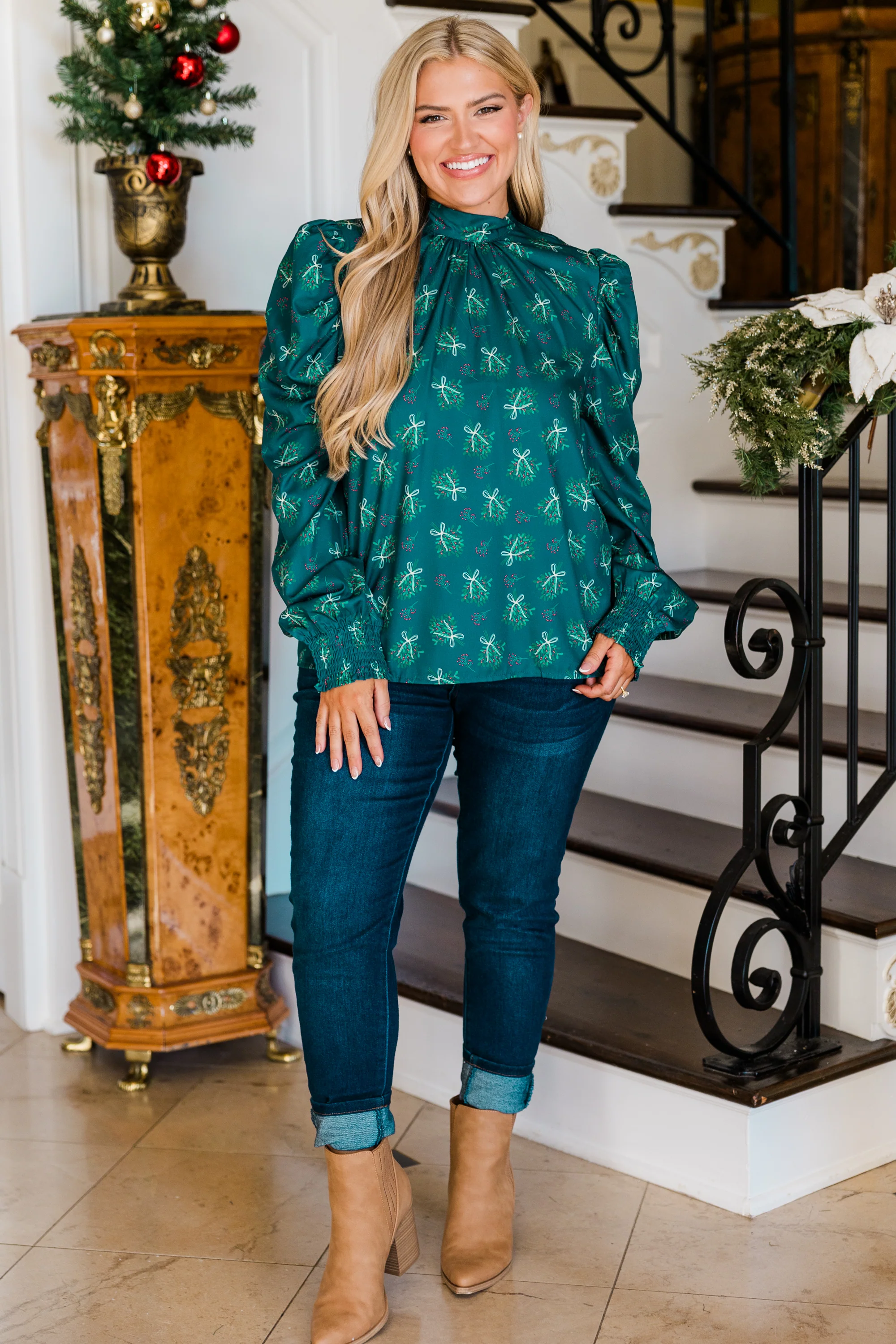 With This Wreath Top, Green - Weilaico