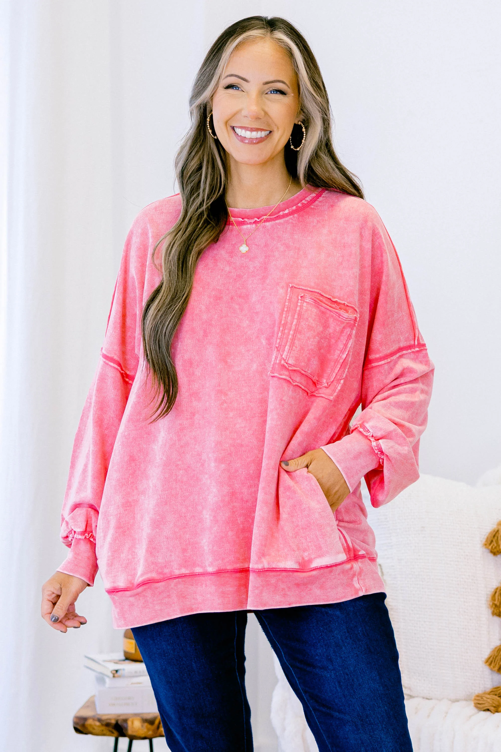 Staying Positive Top, Fuchsia - Weilaico