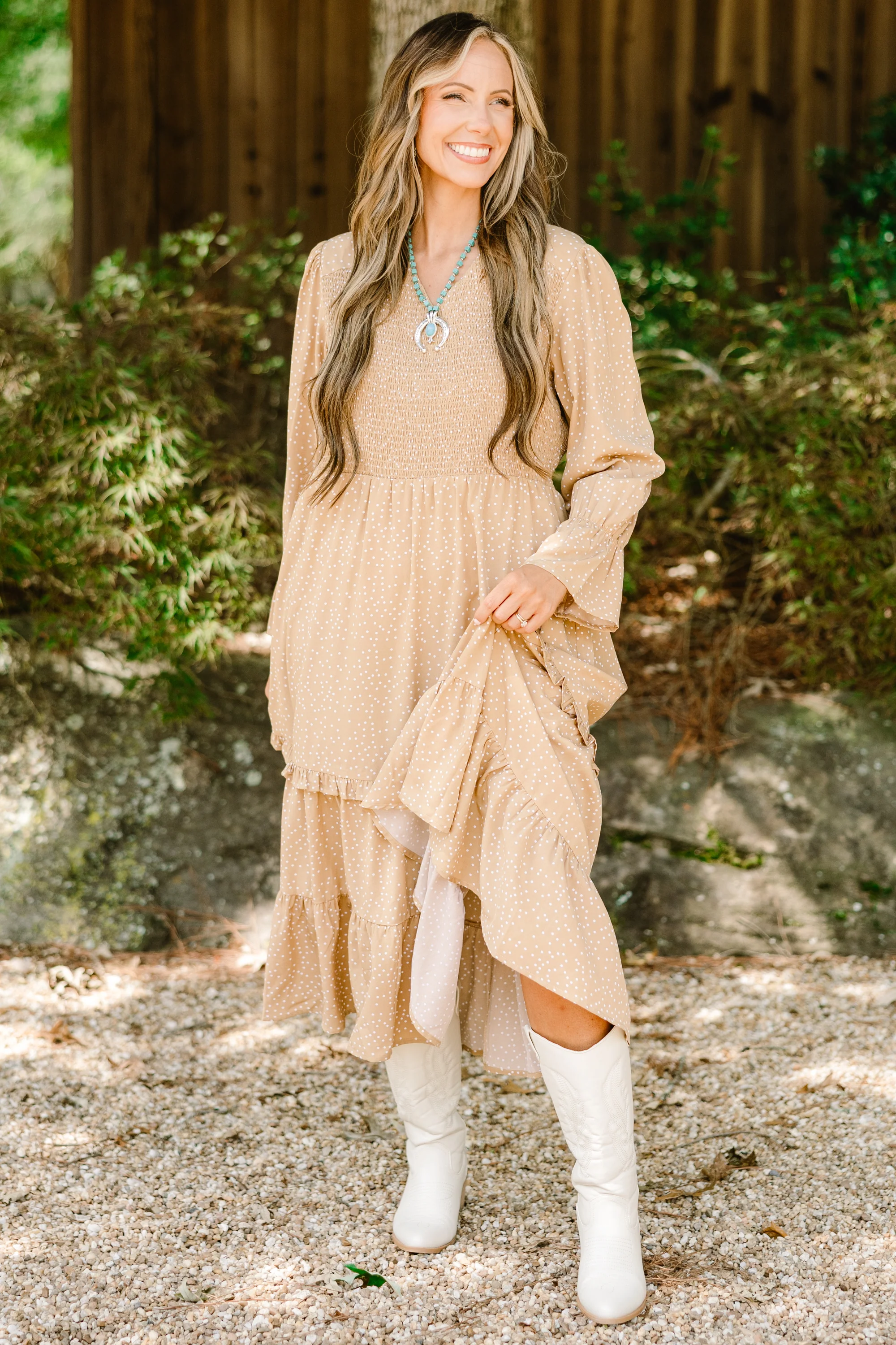 Montana Mornings Dress, Tan - Weilaico