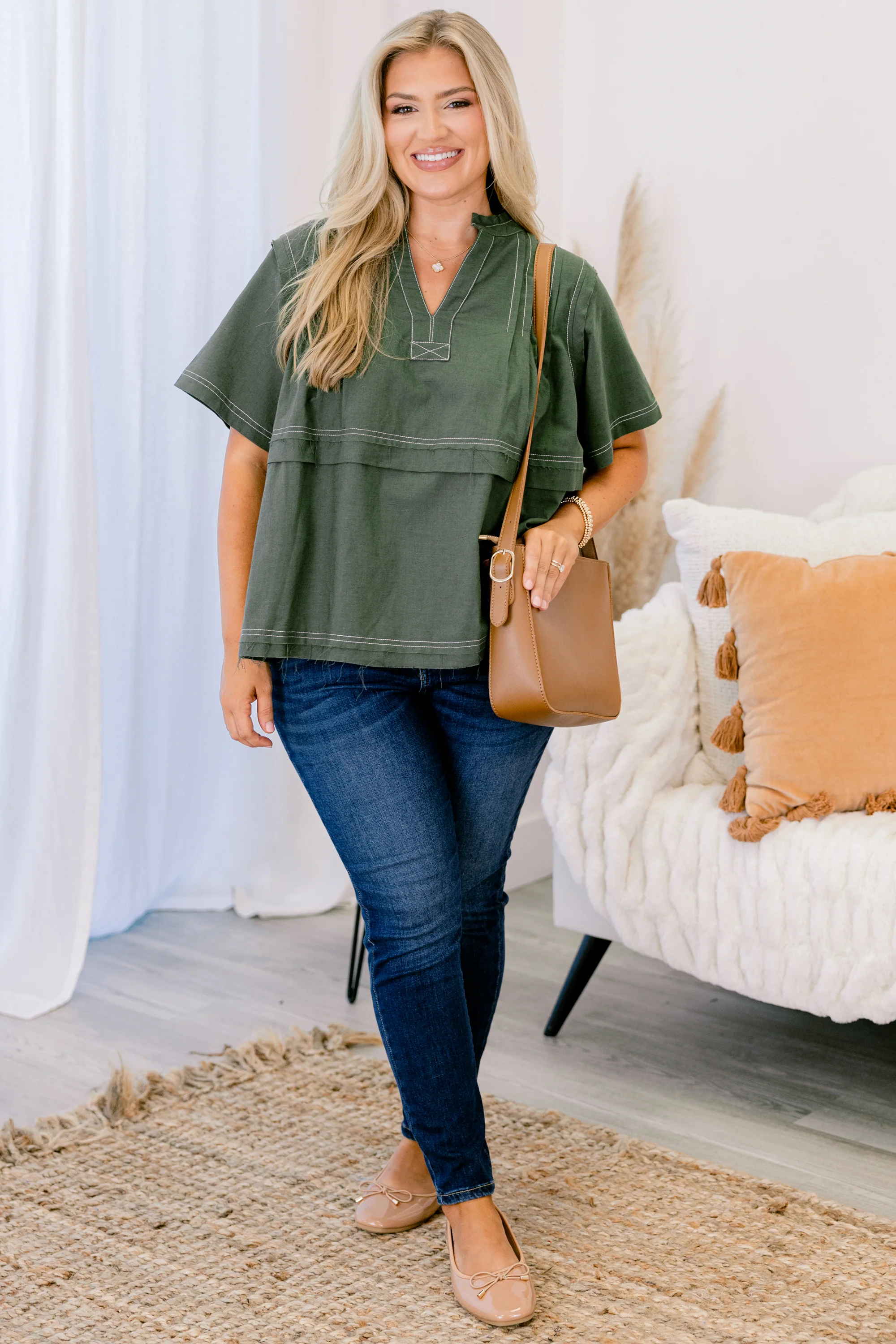 Countryside Trip Top, Green - Weilaico