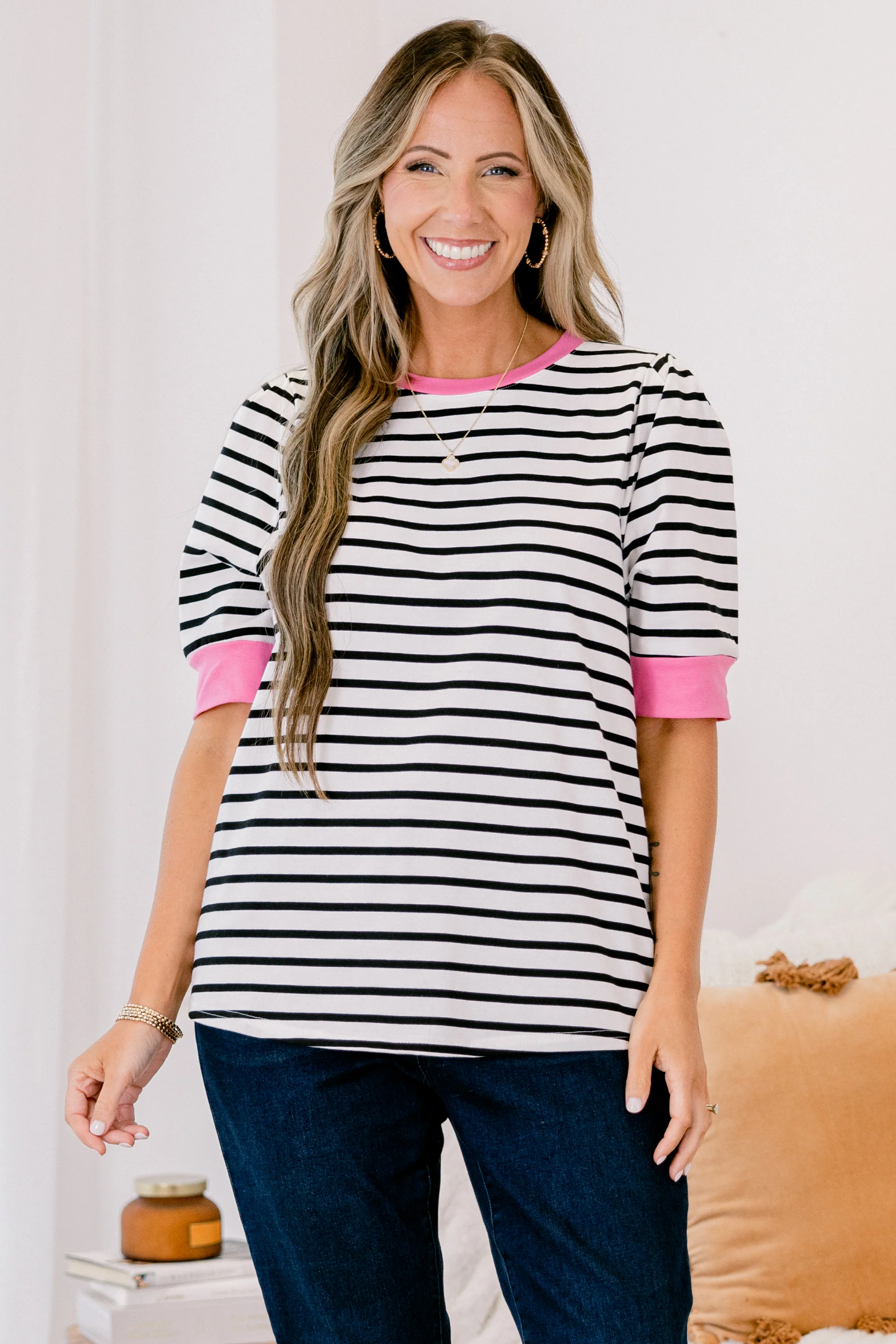 Signature Stripes Top, Black-Pink - Weilaico
