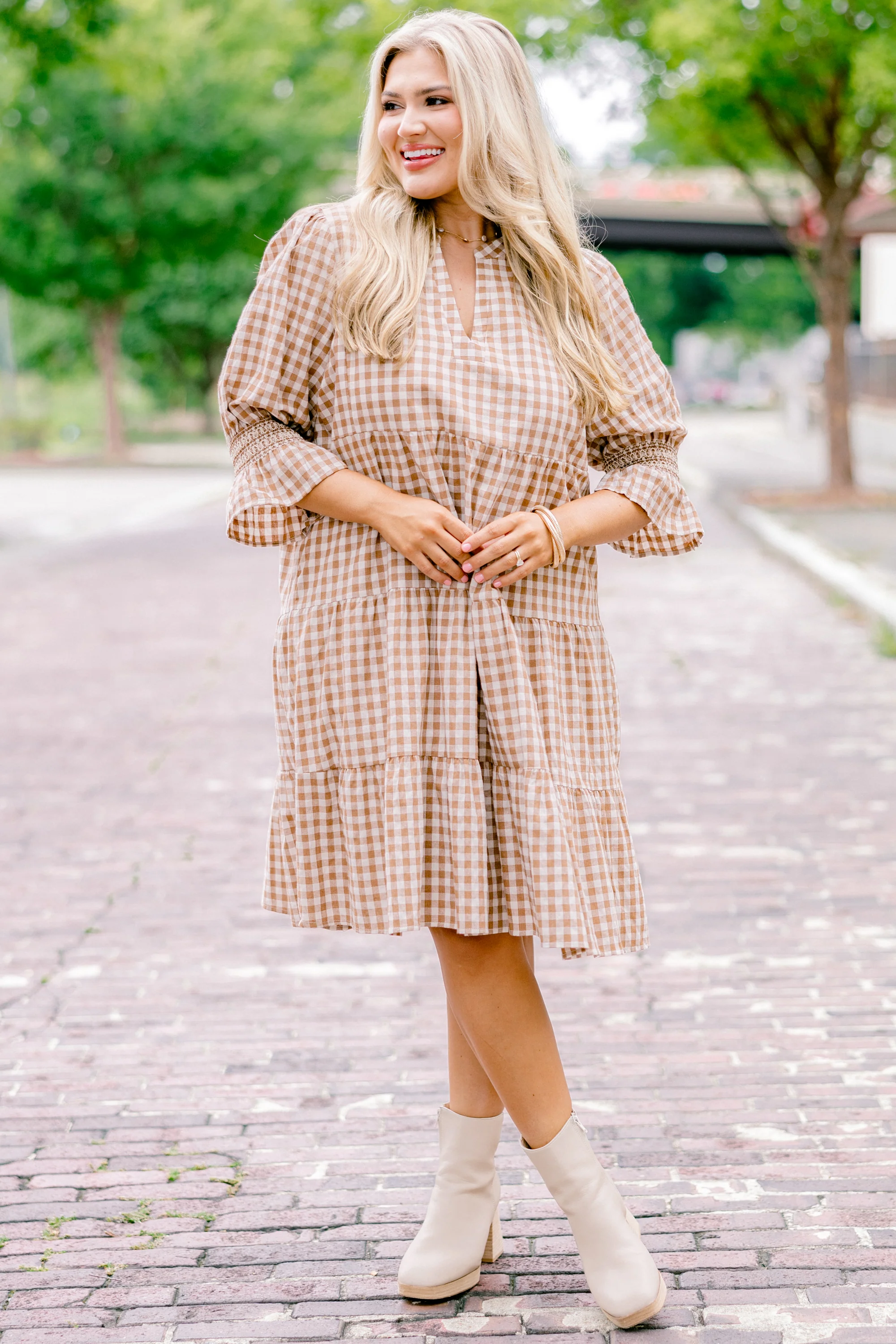 Sands Of Life Dress, Brown Gingham - Weilaico
