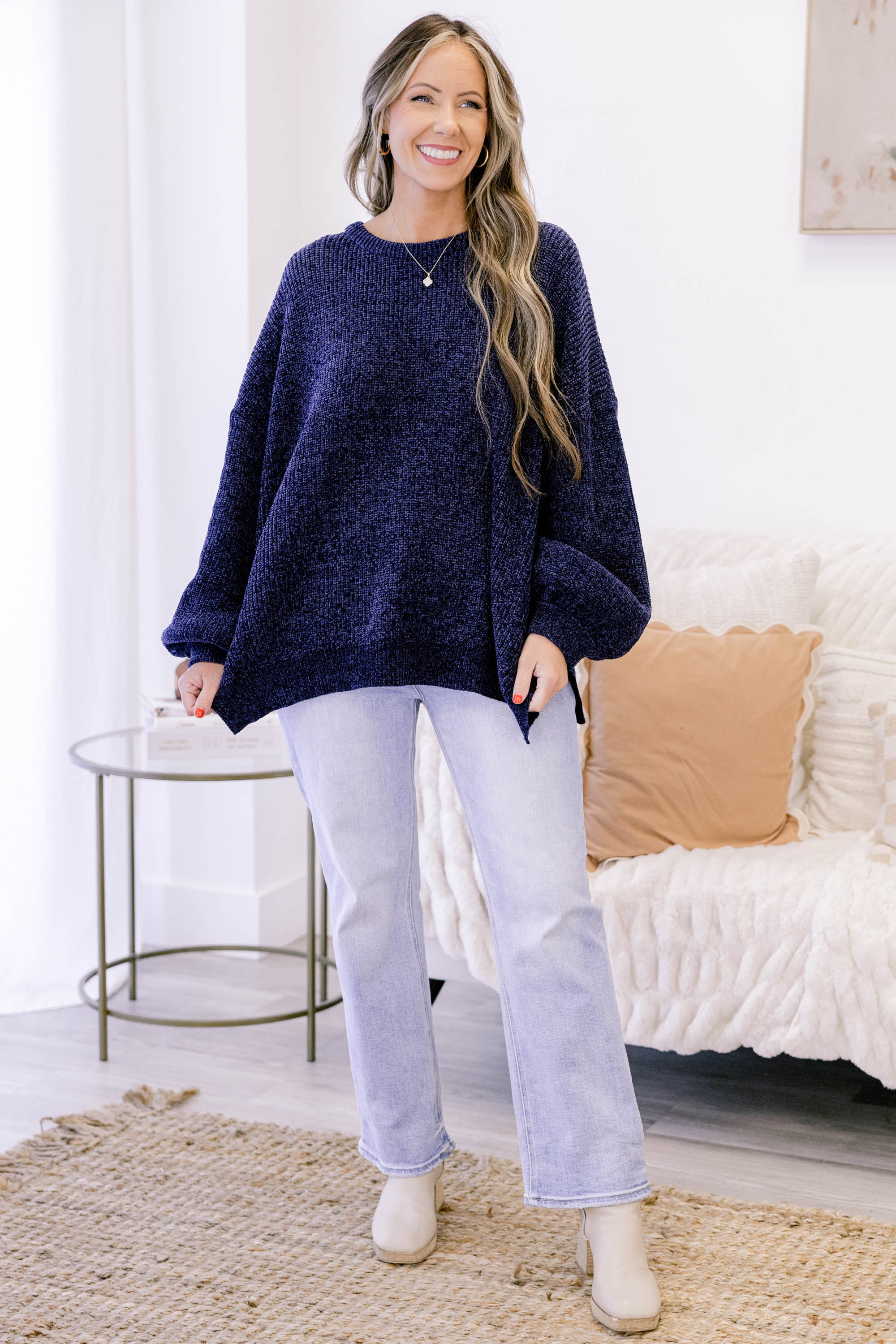 Simple But Sweet Sweater, Navy - Weilaico