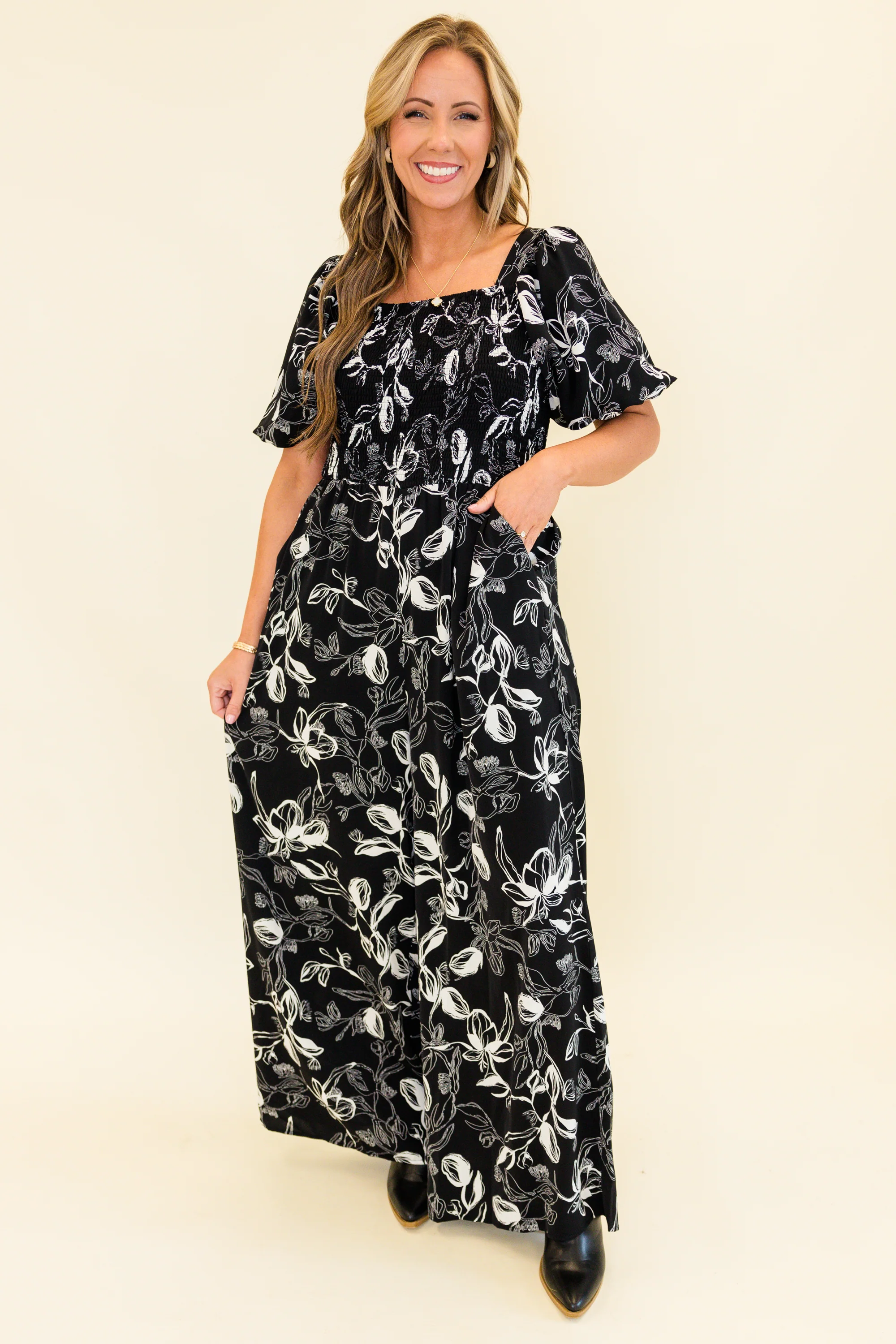 Goddess in the Garden Jumpsuit, Black - Weilaico