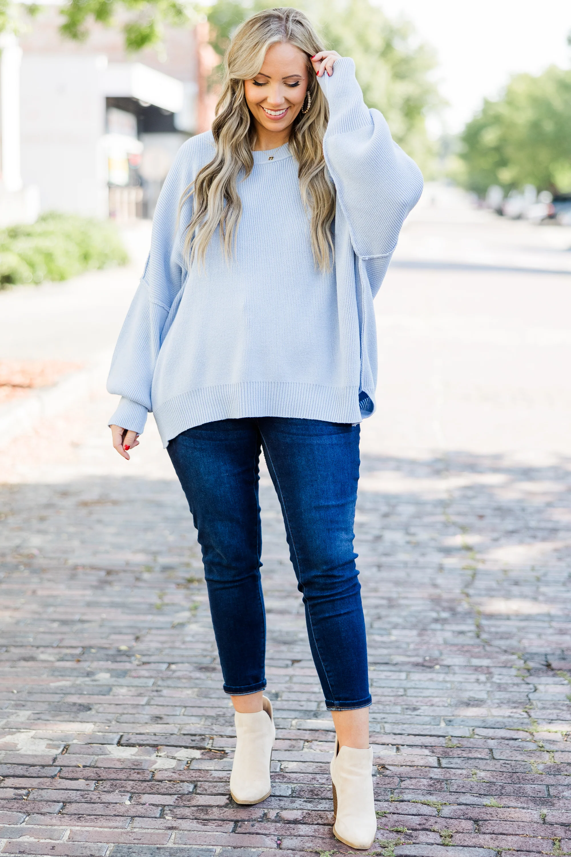 Magically Perfect Sweater, Light Blue - Weilaico