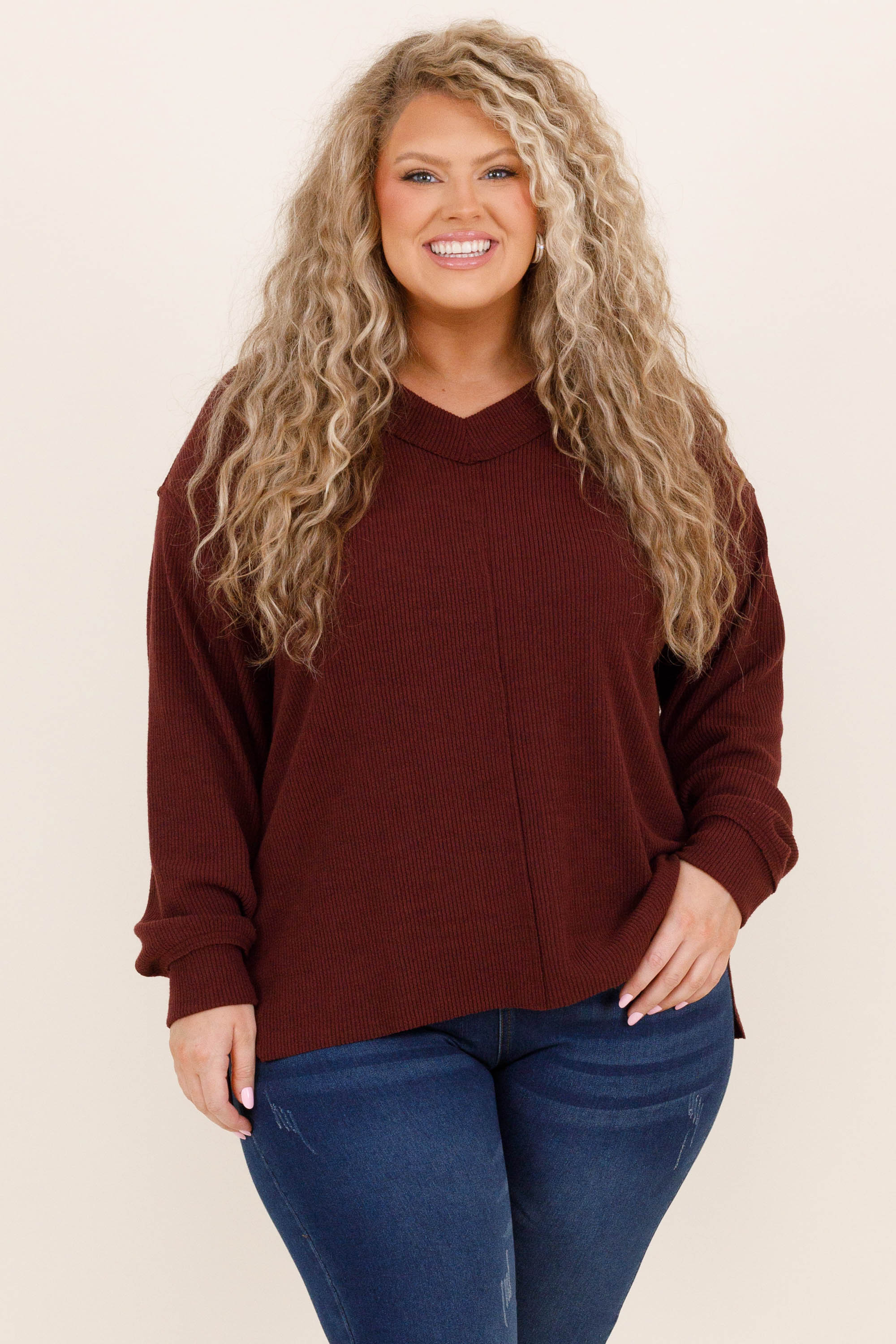 Cozy Textured Sweatshirt, Garnet - Weilaico