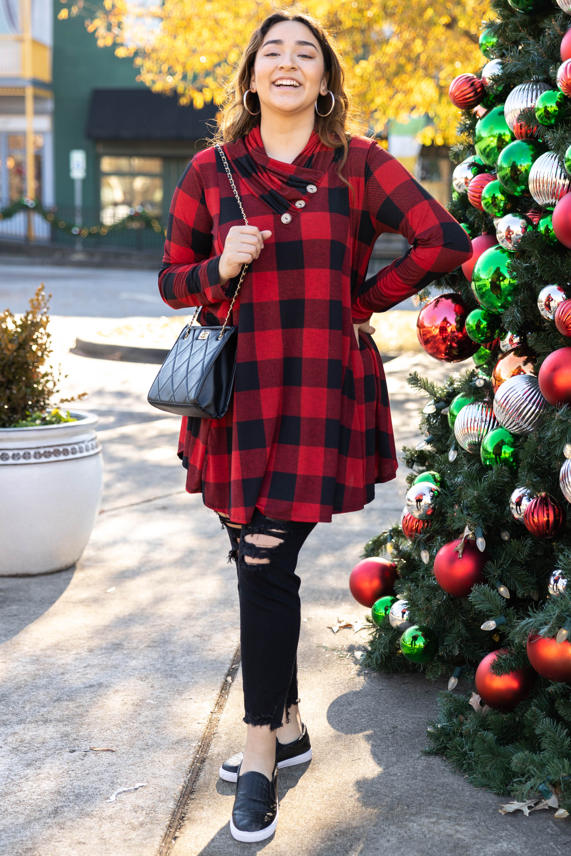 Montana Mountains Tunic, Black-Red - Weilaico