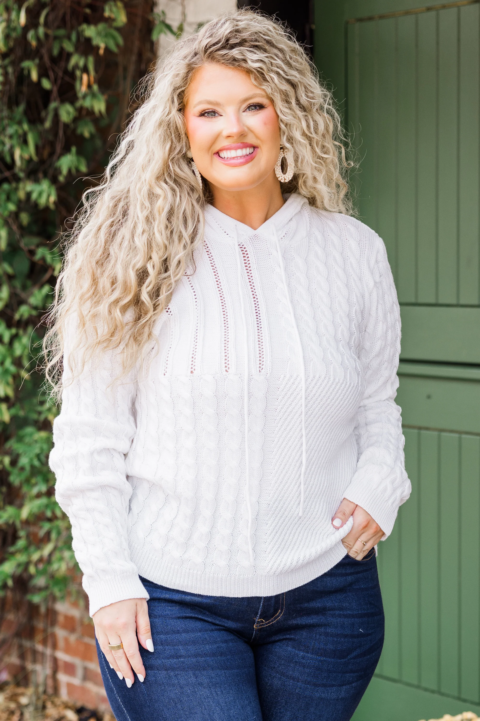 Knit Me Up Hoodie, White - Weilaico