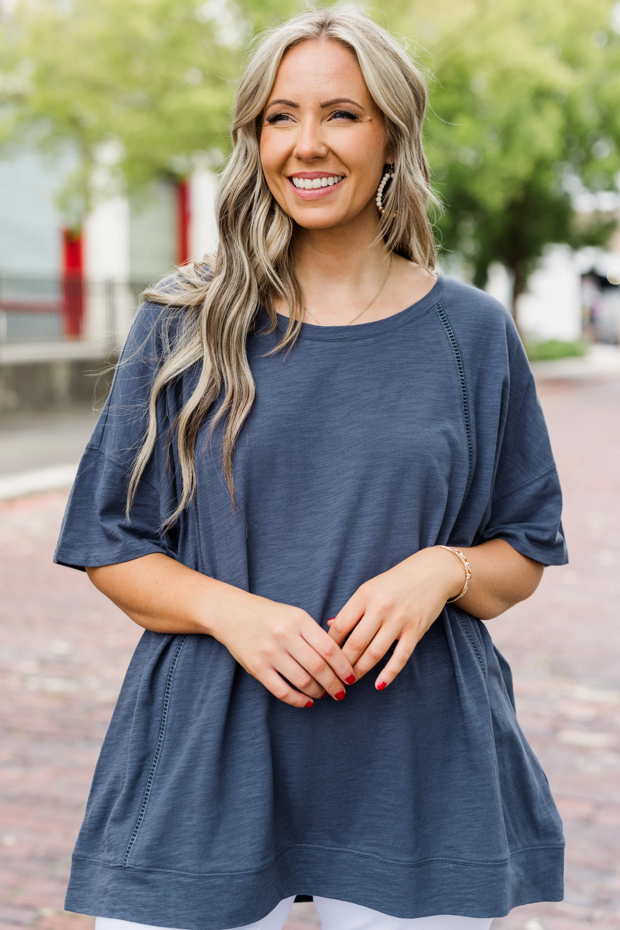 Always On the Go Top, Navy - Weilaico