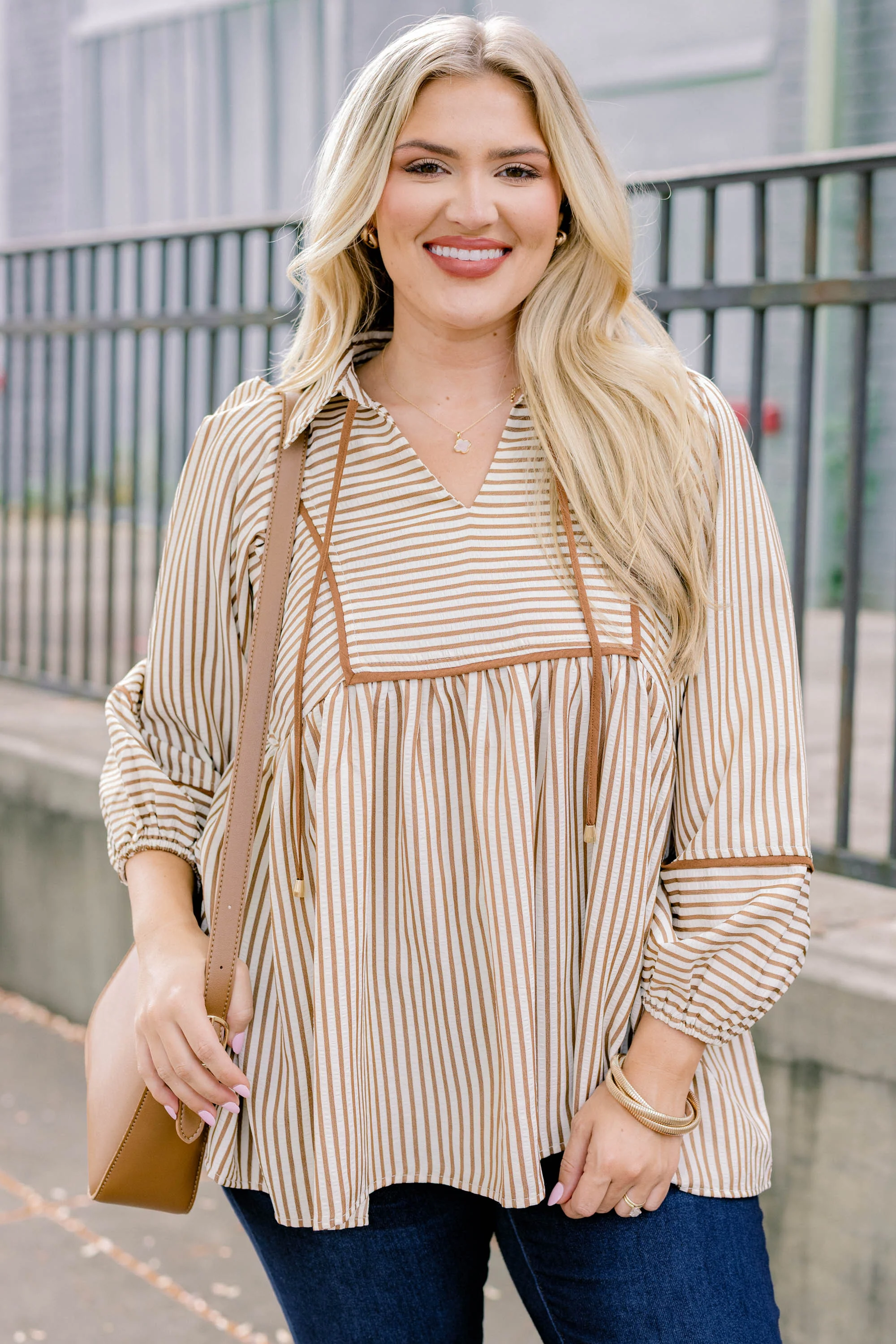 Take What I Can Get Top, Camel Stripe - Weilaico